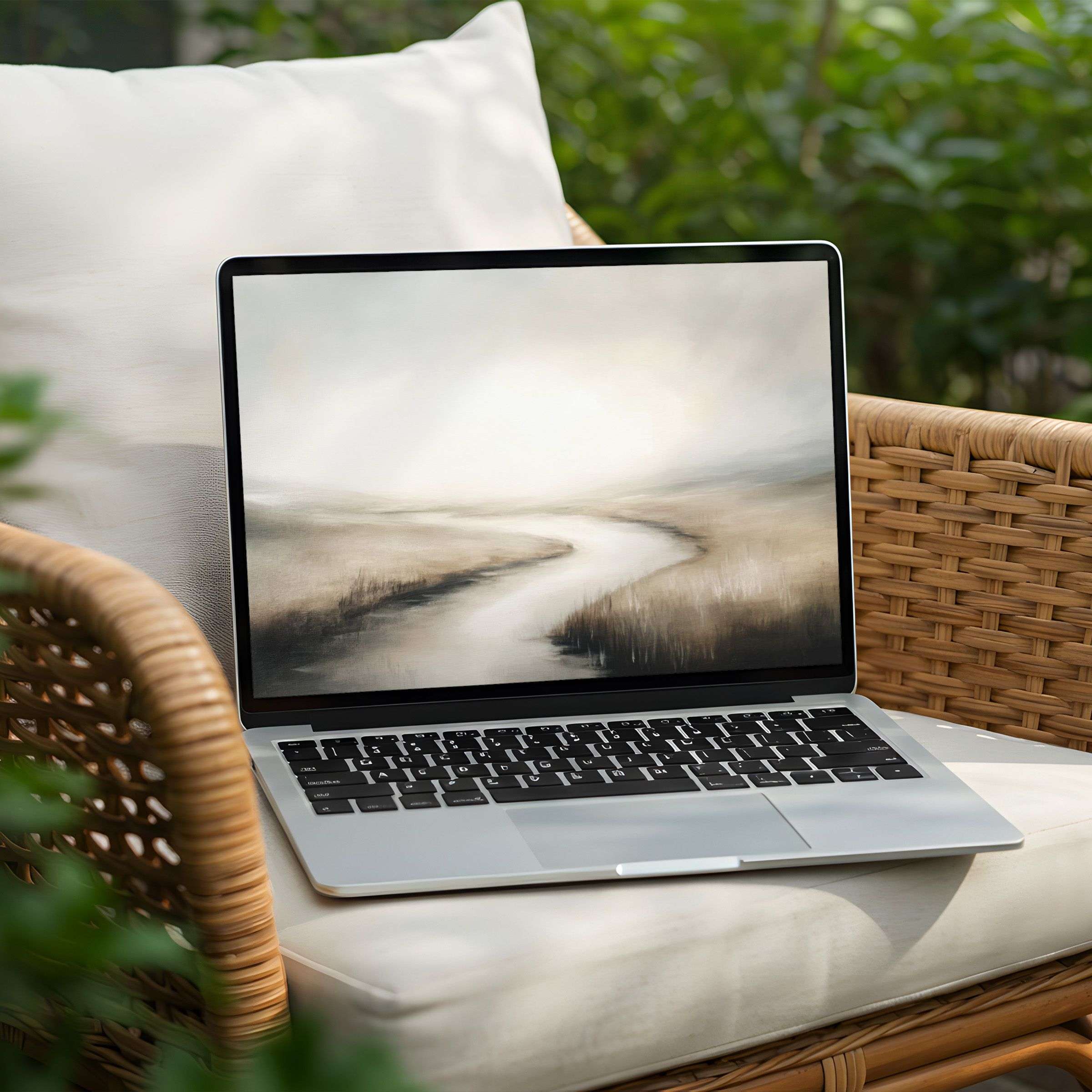 Serene landscape painting for your desktop background on PC or Laptop brings elegance and mindfulness with instant download