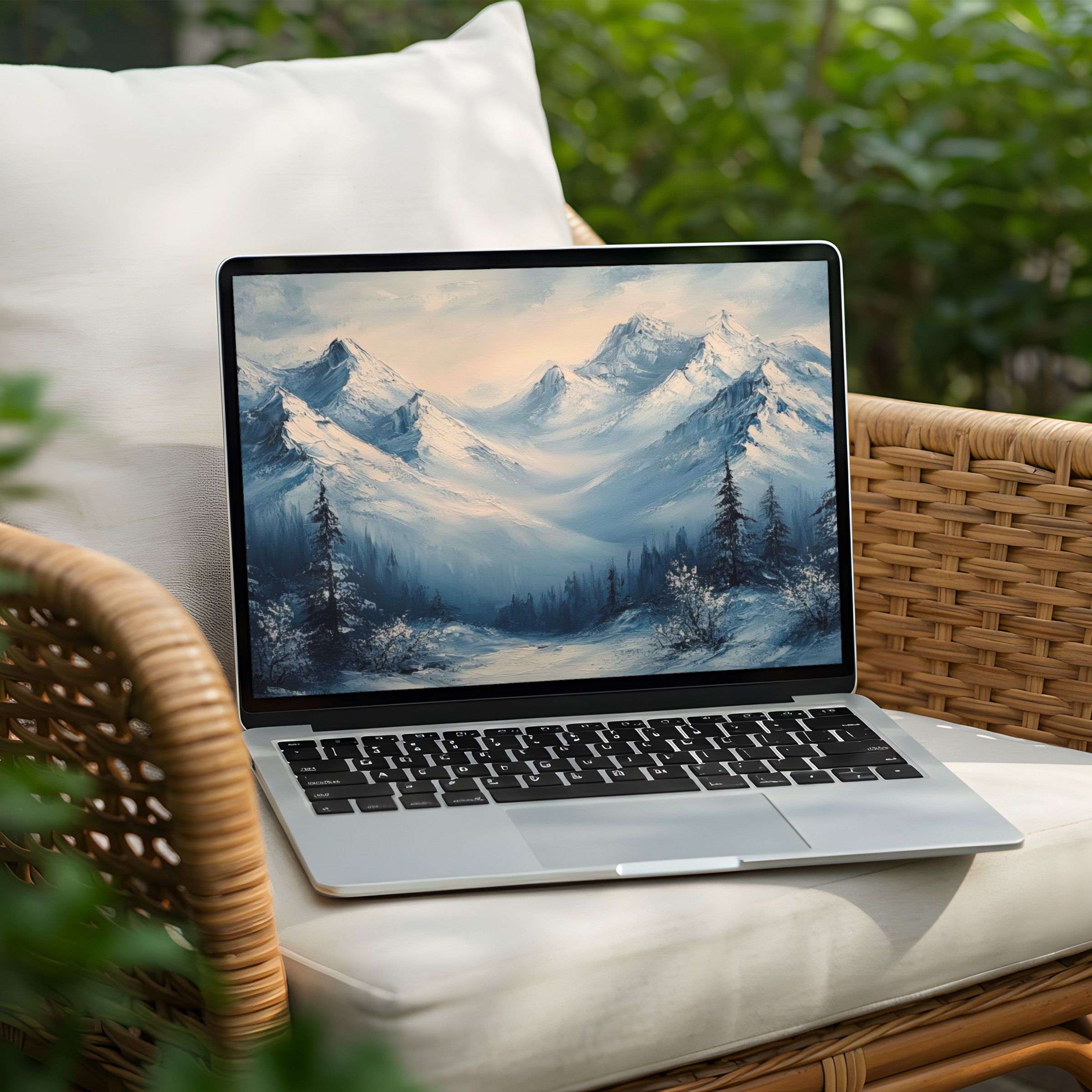 Serene snowy mountain scene desktop background for instant download on PC or Laptop elevates mindfulness and elegance