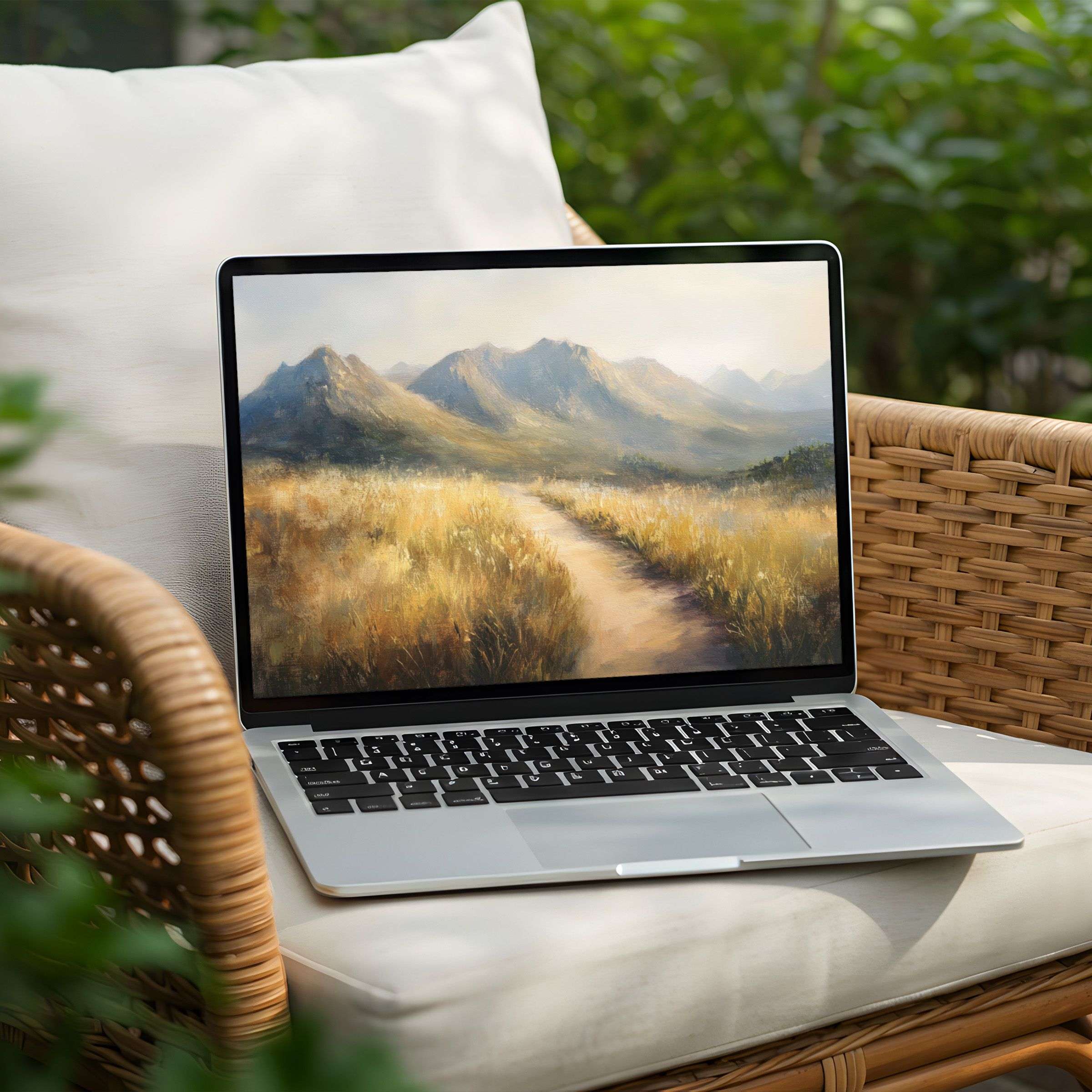 Elegant landscape art for PC or laptop desktop background offers instant download inspiring calm, mindfulness, and aesthetics