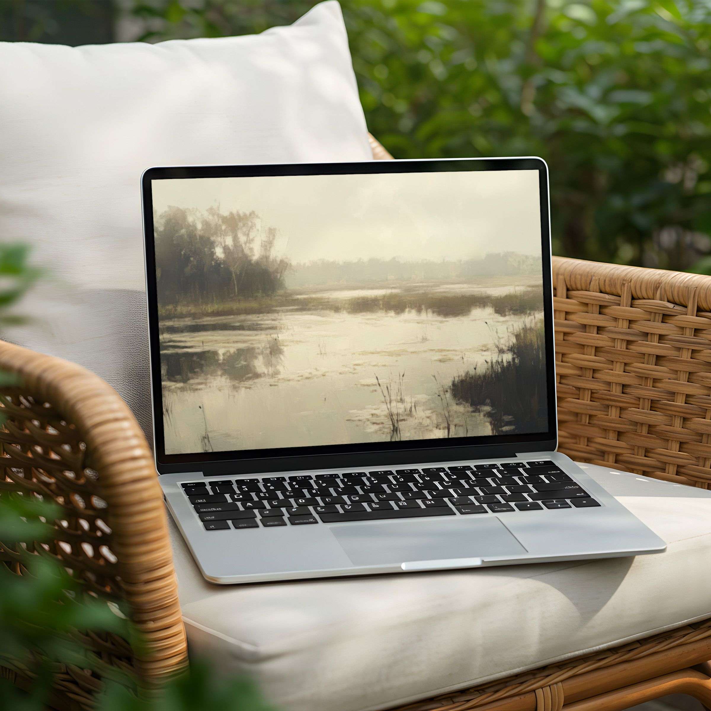 Serene landscape desktop background on a laptop for instant download offers PC users elegant inspiration and mindful calm