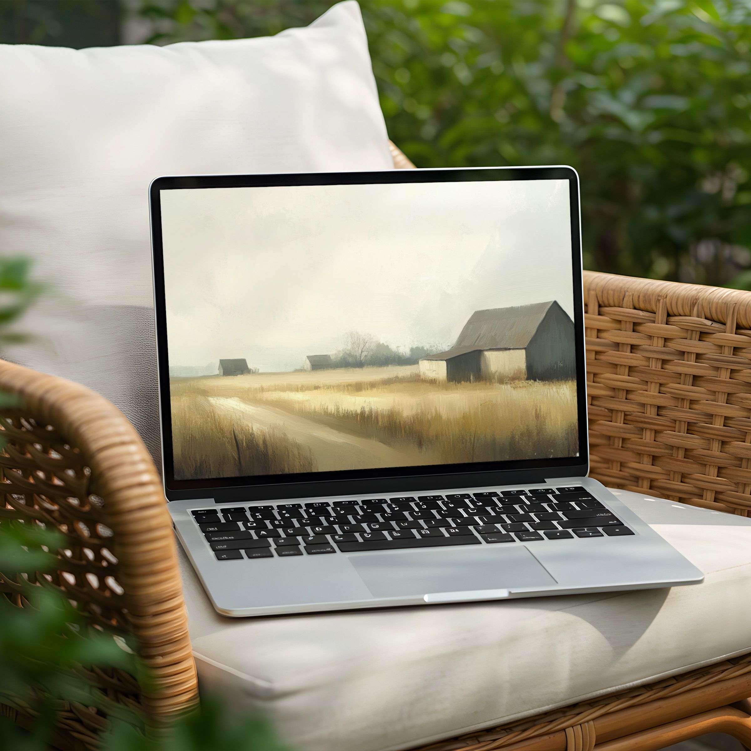 Inspire calm elegance with this serene barn landscape desktop background for instant download on PC or Laptop screens