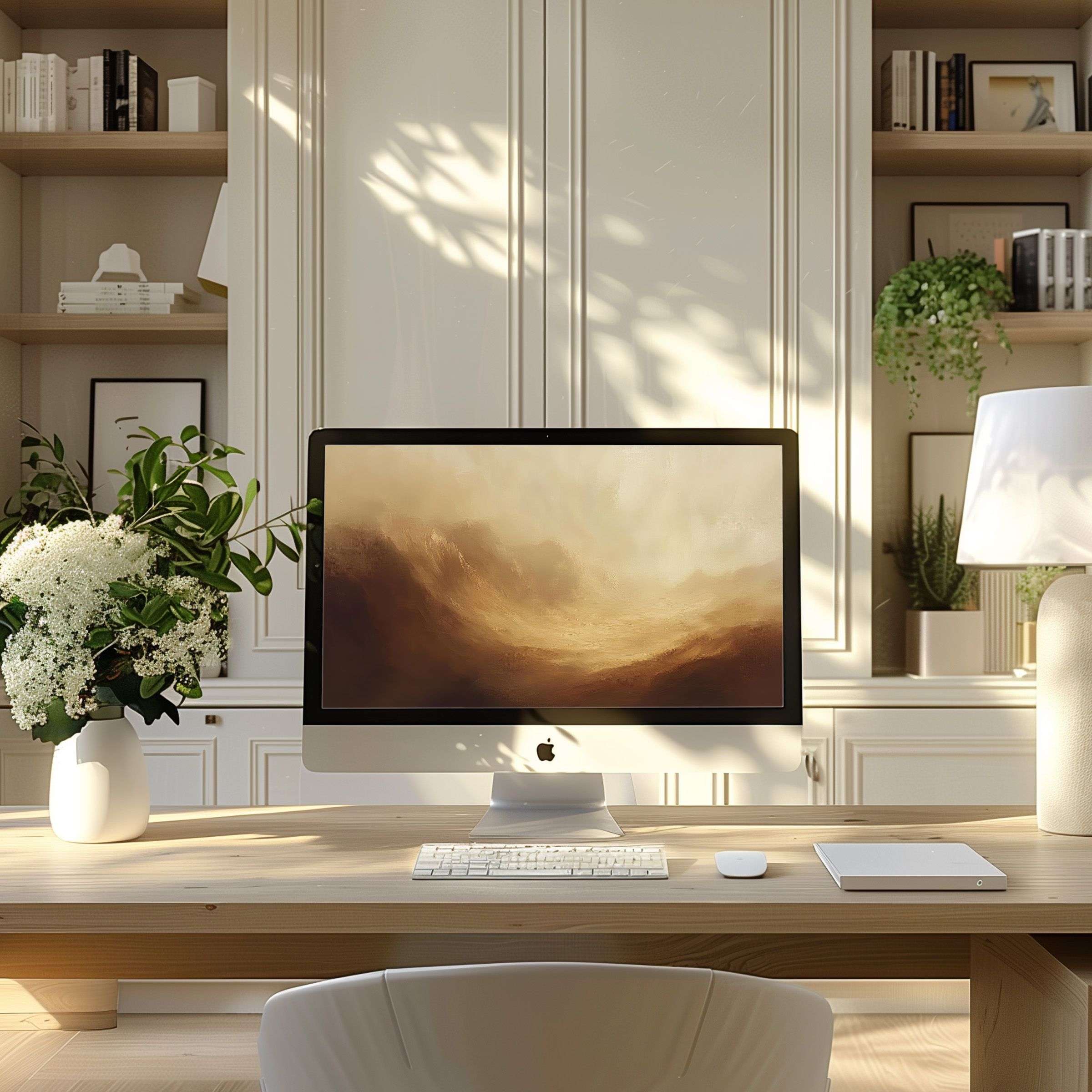 Elegant abstract wallpaper for computer brings calm and inspiration to modern home office setup on PC or laptop display