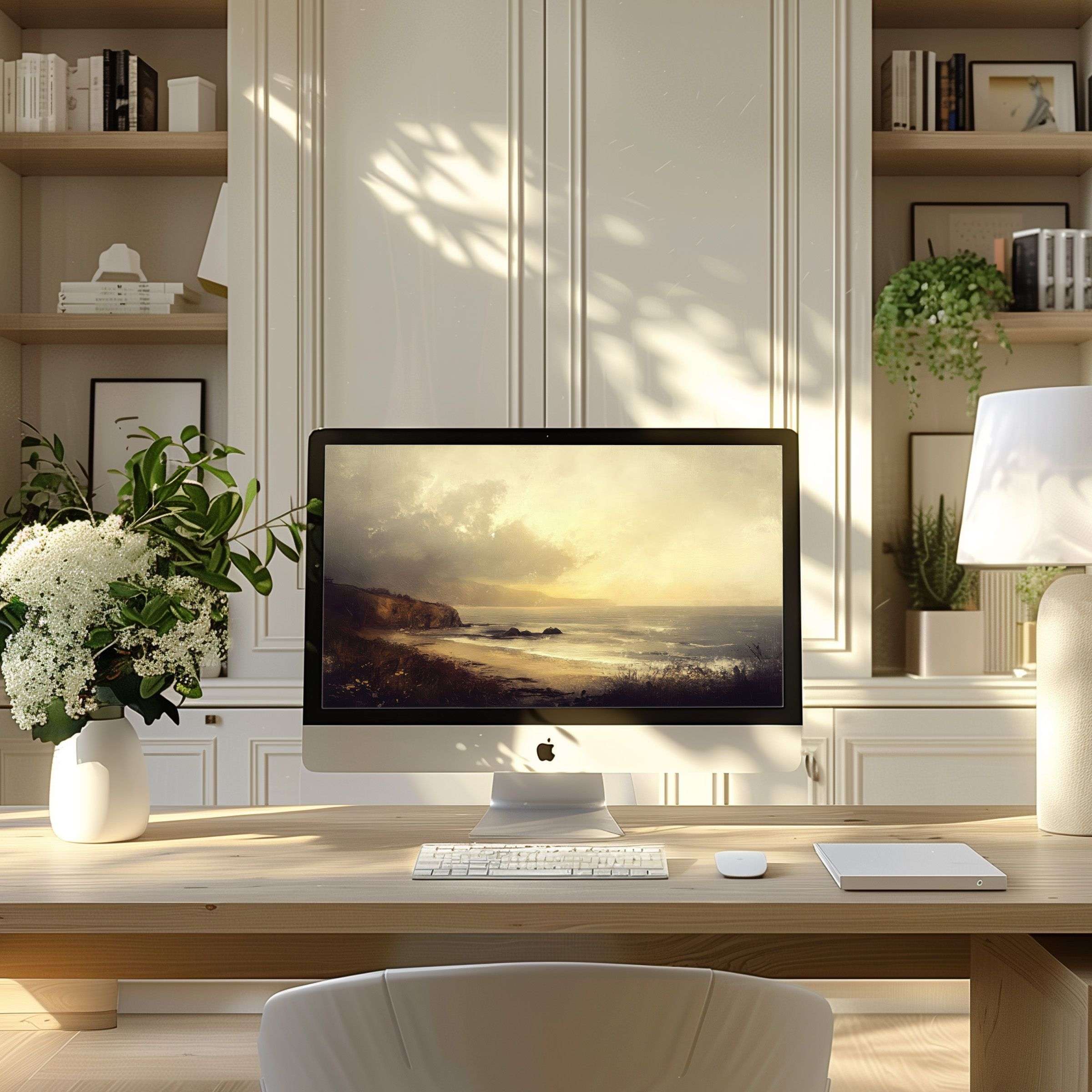 Inspire elegance with this serene ocean wallpaper for computer, perfect for PC, laptop, or ultrawide in modern home offices