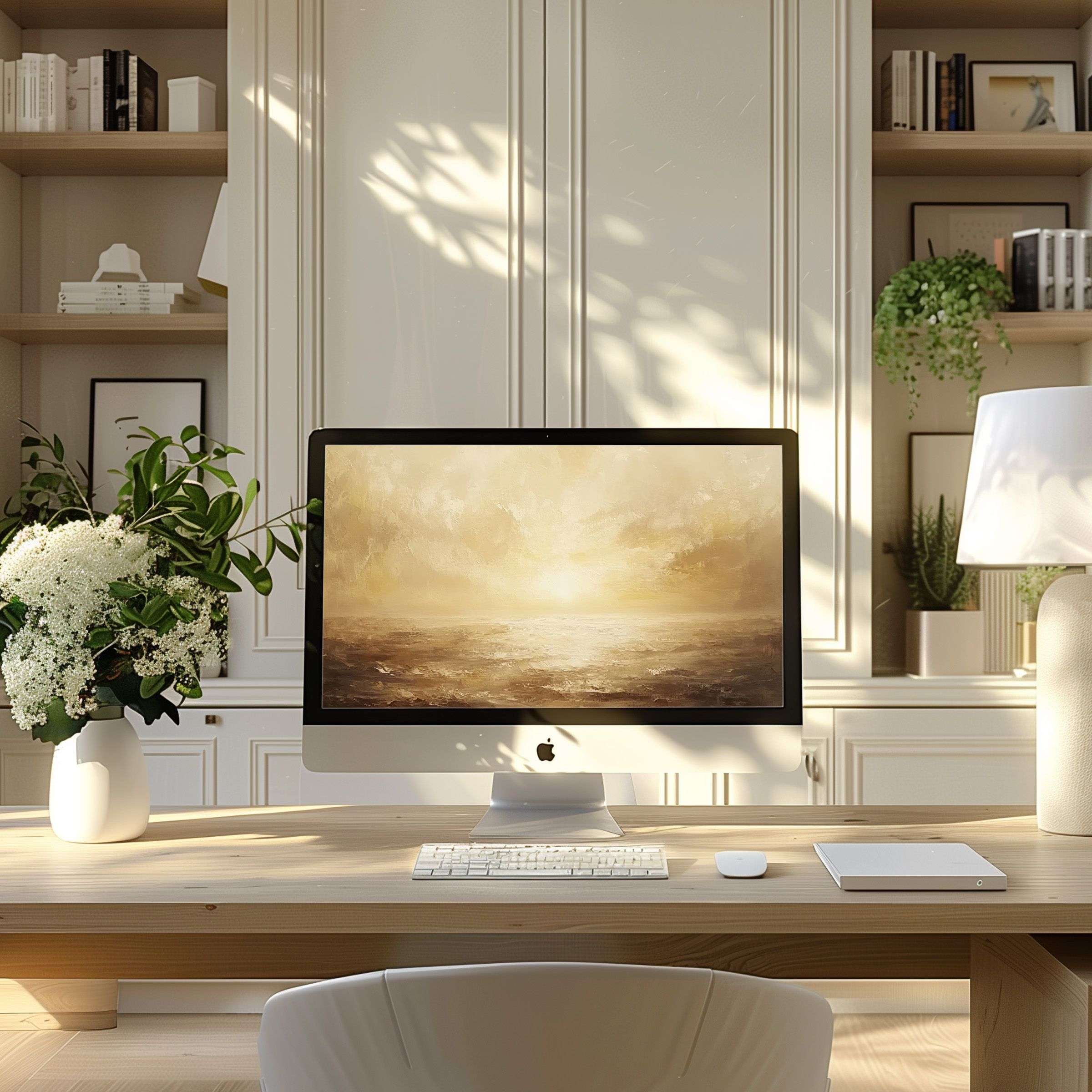 Elegant sunset digital art transforms your modern home office into a serene retreat wallpaper for computer PC and laptop use