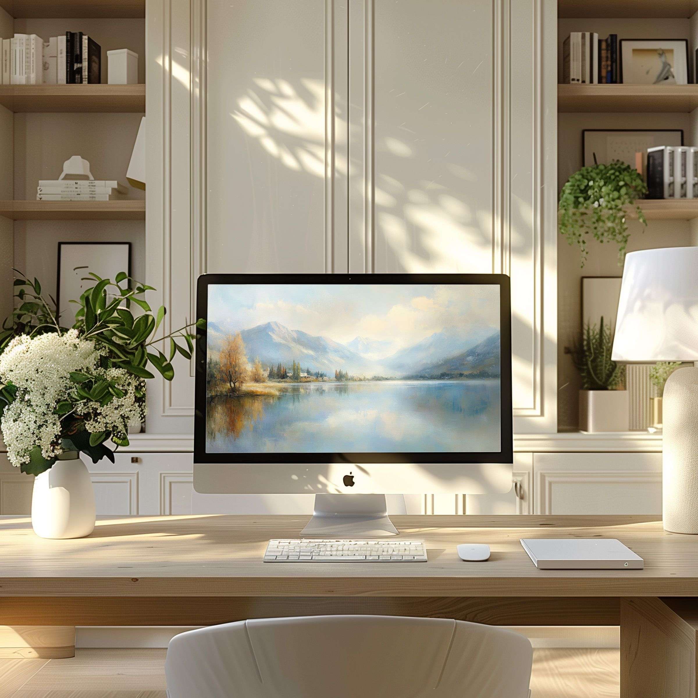 Elegant landscape digital art wallpaper for computer brings calm and inspiration to any PC or laptop in a modern home office
