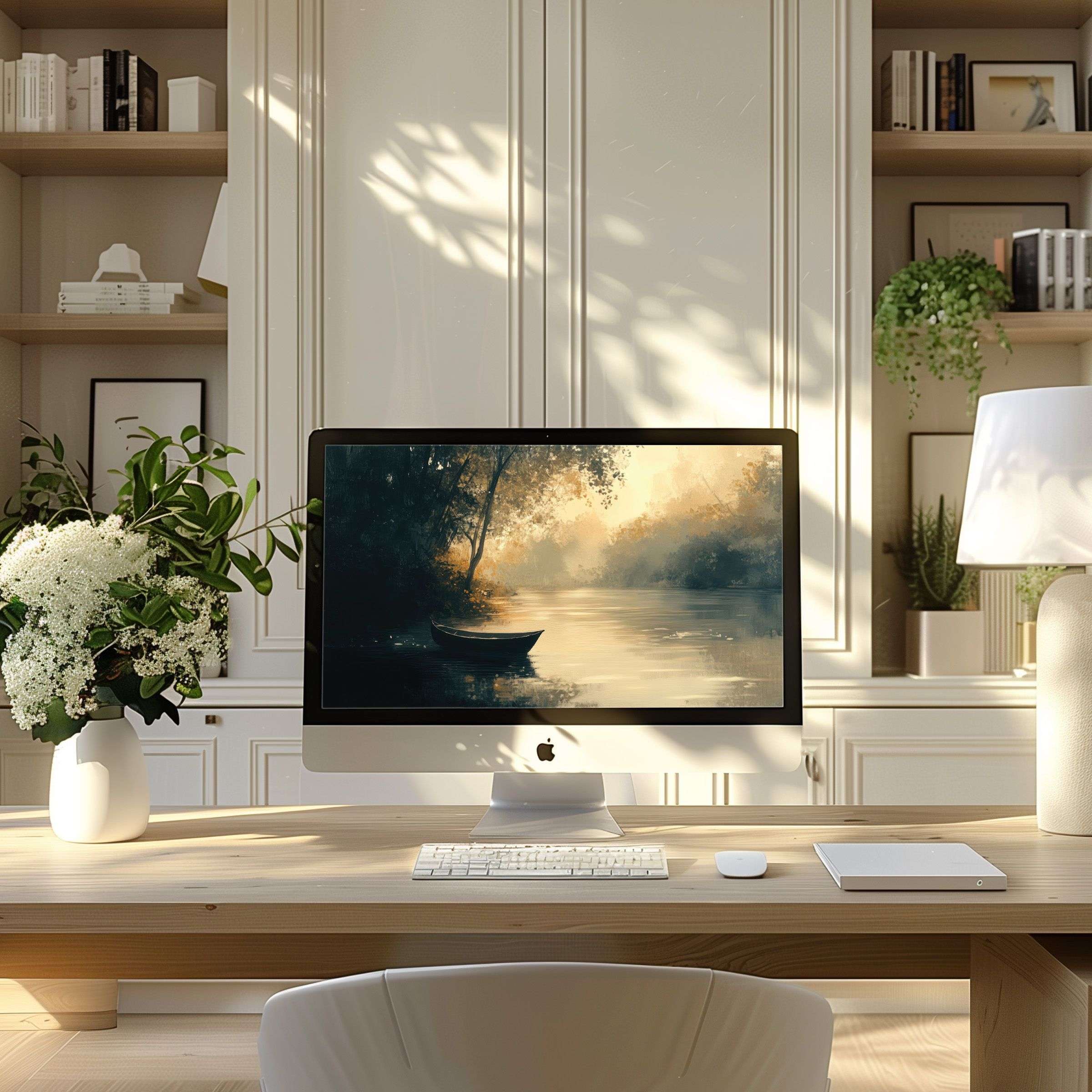 Elegant wallpaper for computer showcasing tranquil autumn lake scene inspiring calm for PC or laptop digital download