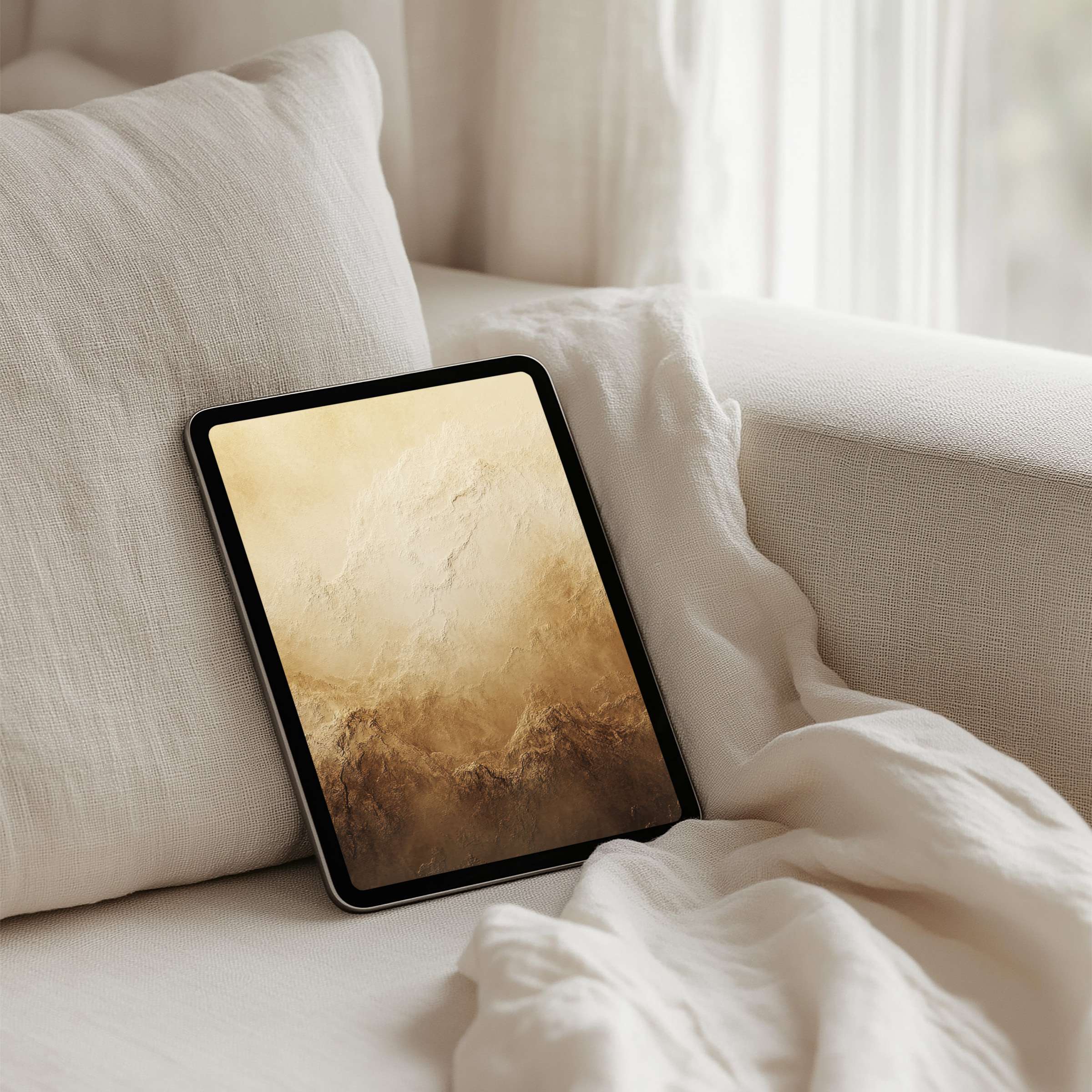 Elegant iPad background with calming earthy tones evokes mindfulness and elegance for instant download on any tablet