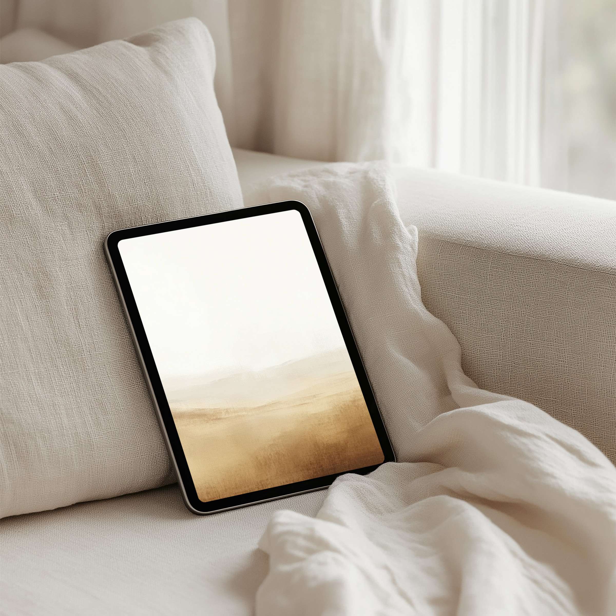Elegant iPad background with soft beige and cream tones evokes calm and inspiration perfect for tablet instant download users