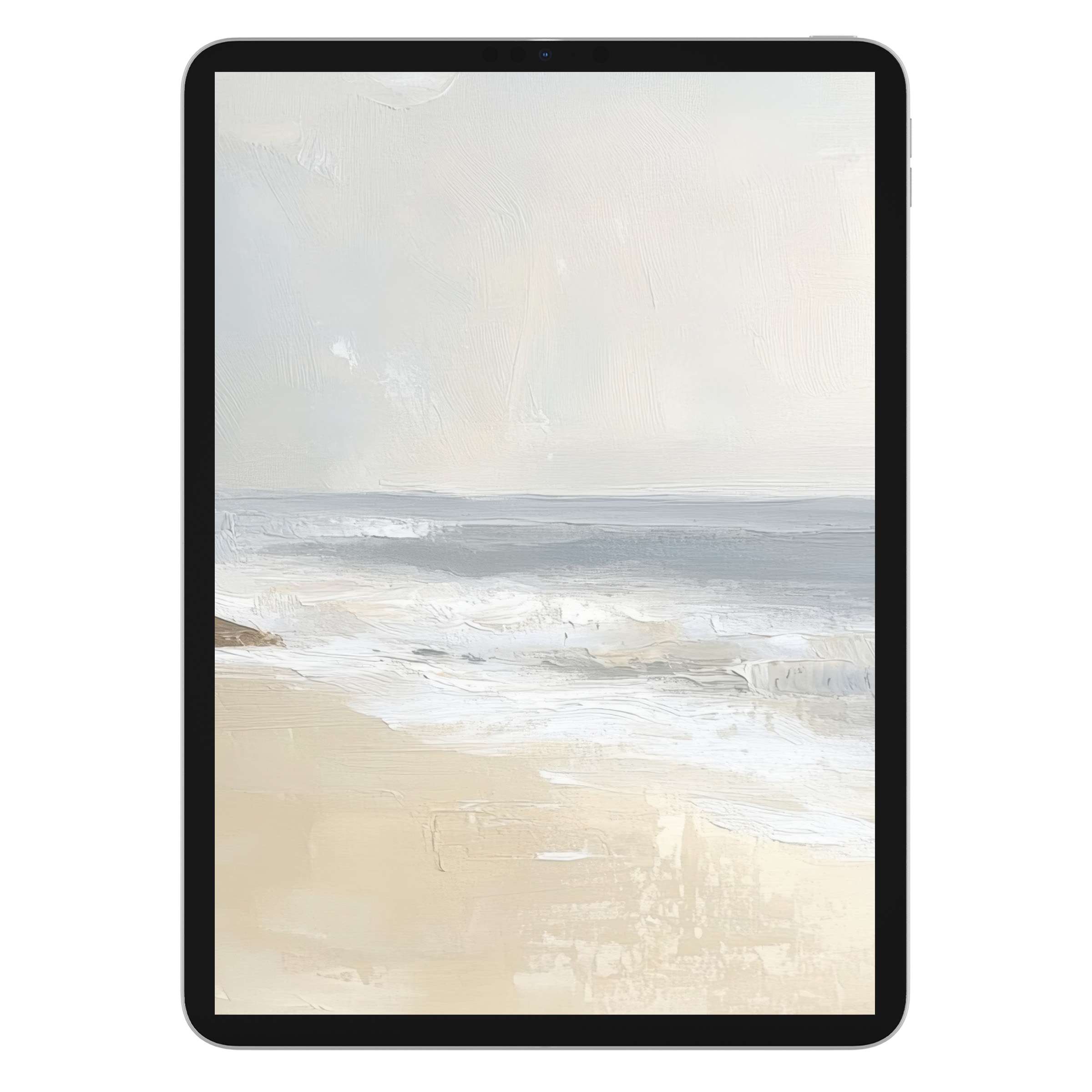 Elegant coastal landscape iPad wallpaper with soothing pastel tones as digital download for serene tablet background ambiance