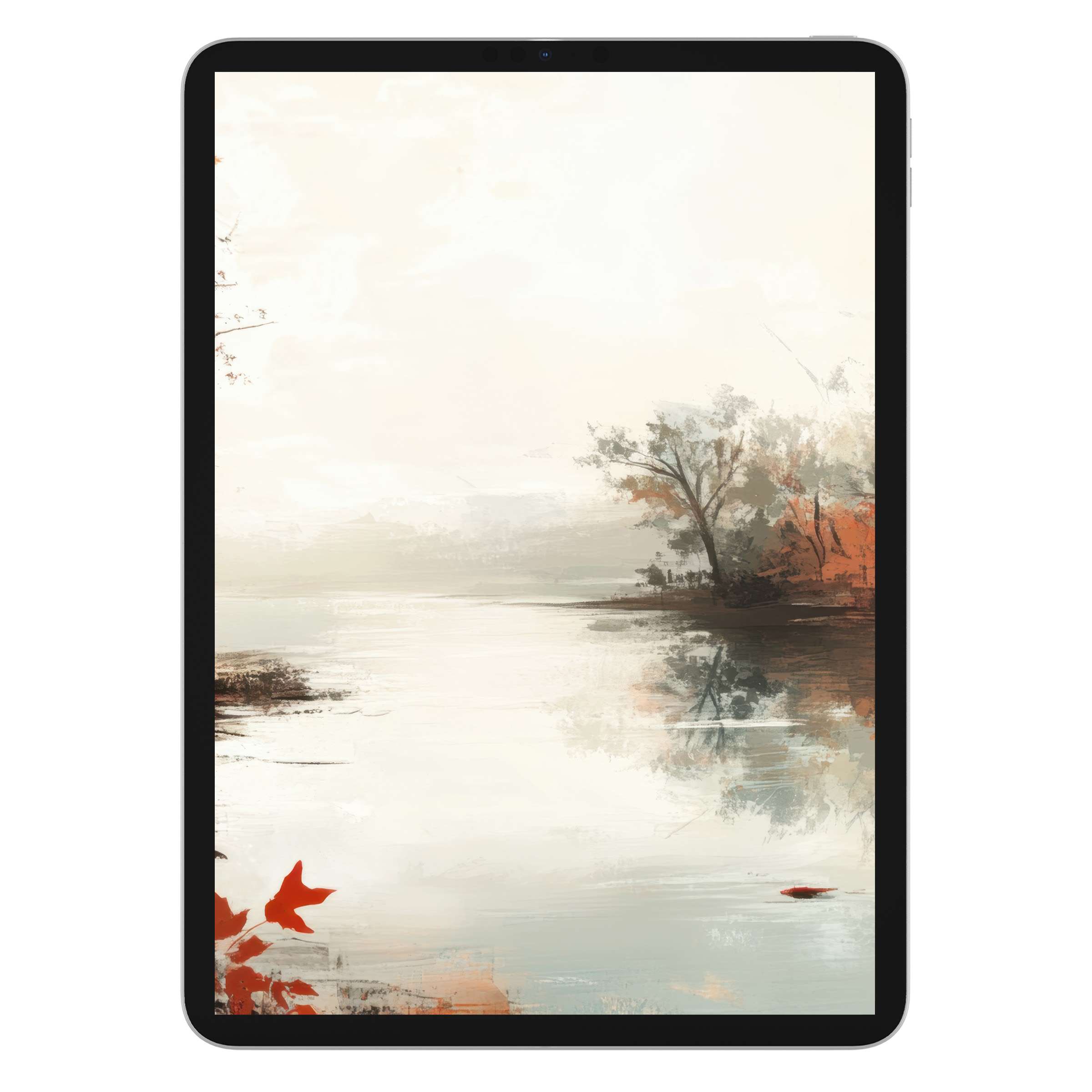 Serene landscape iPad wallpaper features soft earth tones and tranquil water reflections ideal for tablet background digital download