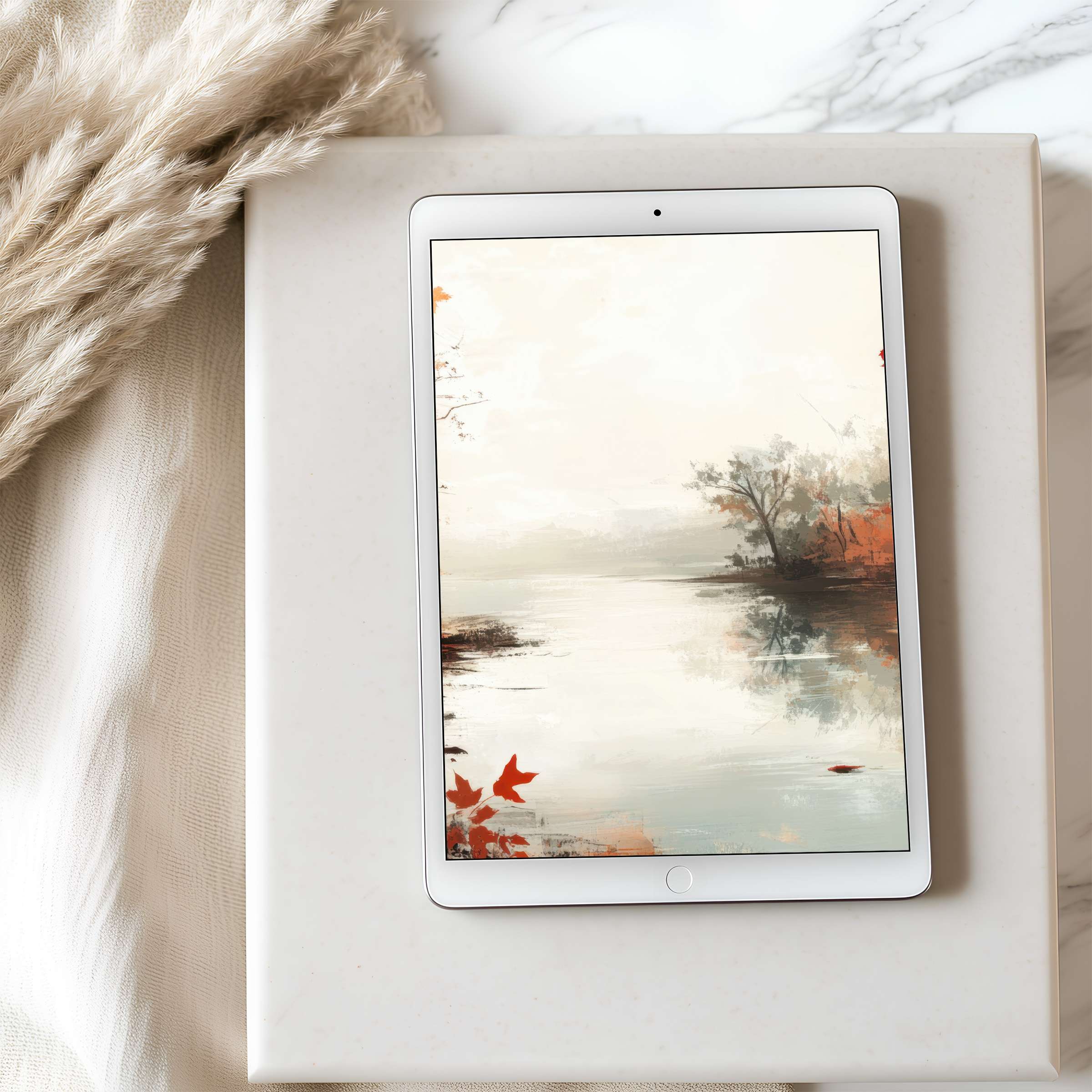Tranquil landscape tablet wallpaper in soft earth tones reflecting serenity high resolution digital download for iPad Android tablets