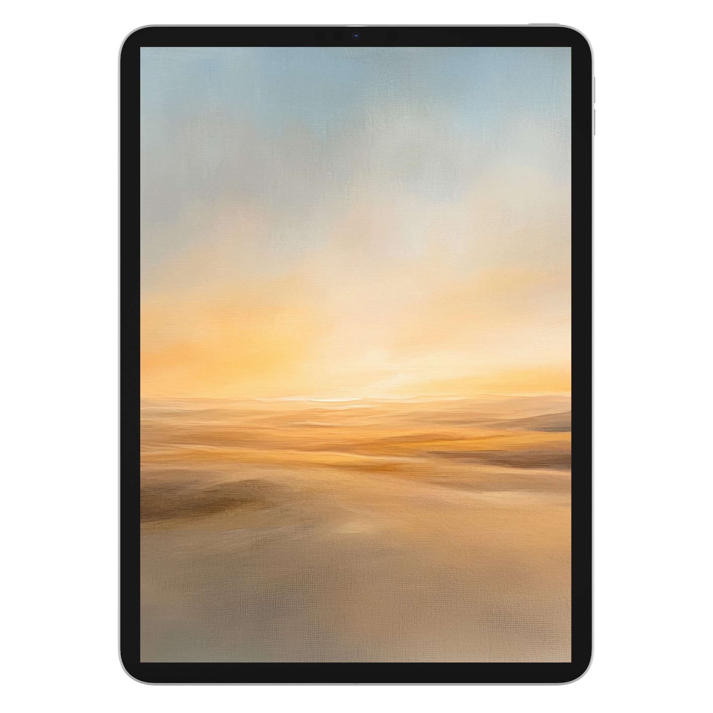 Warm sunset hues grace this serene digital download landscape iPad wallpaper, perfect for tablets, offering a calming background touch