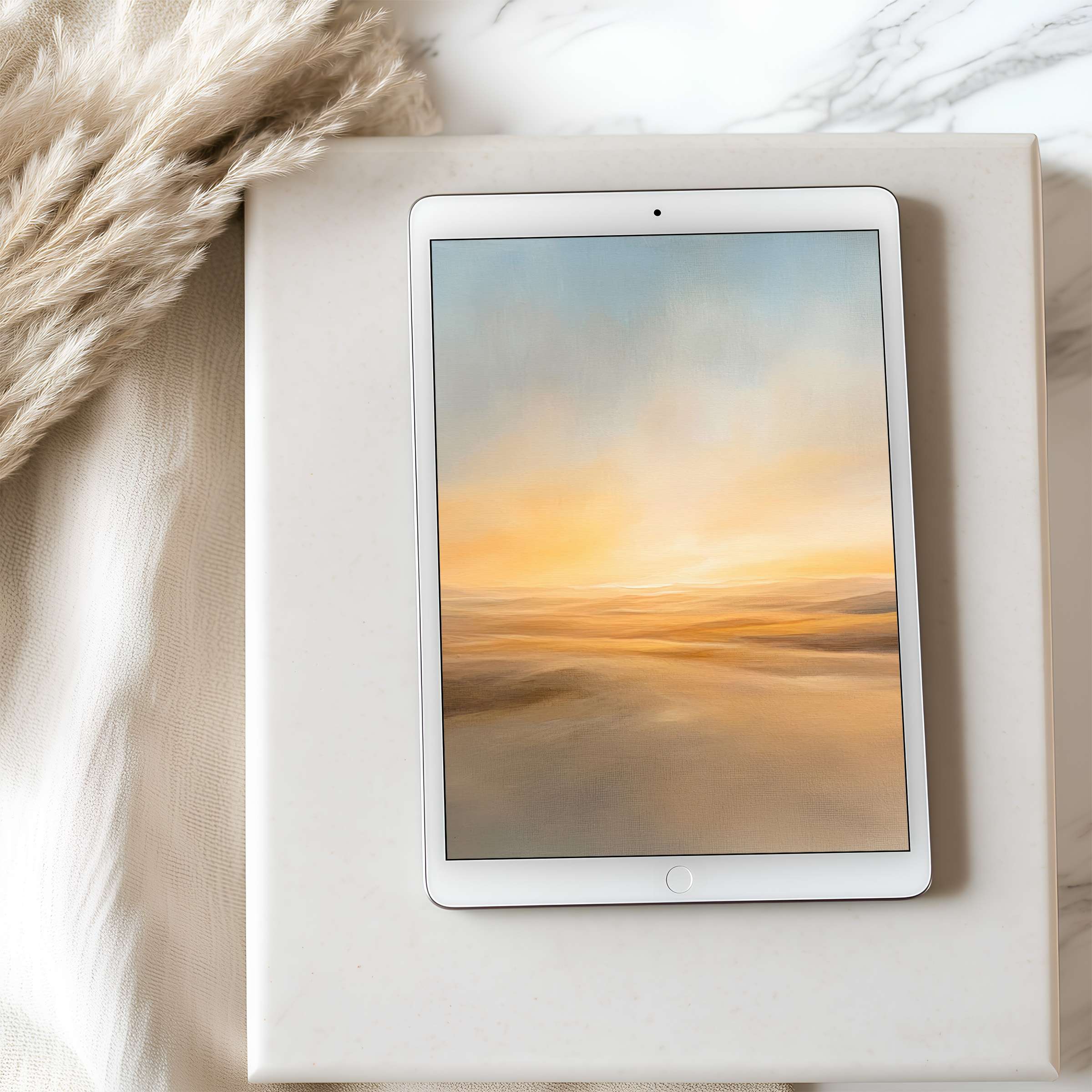 Elegant sunset tablet wallpaper in warm hues, ideal for iPad and Android tablets, offers a calming digital download for a serene space