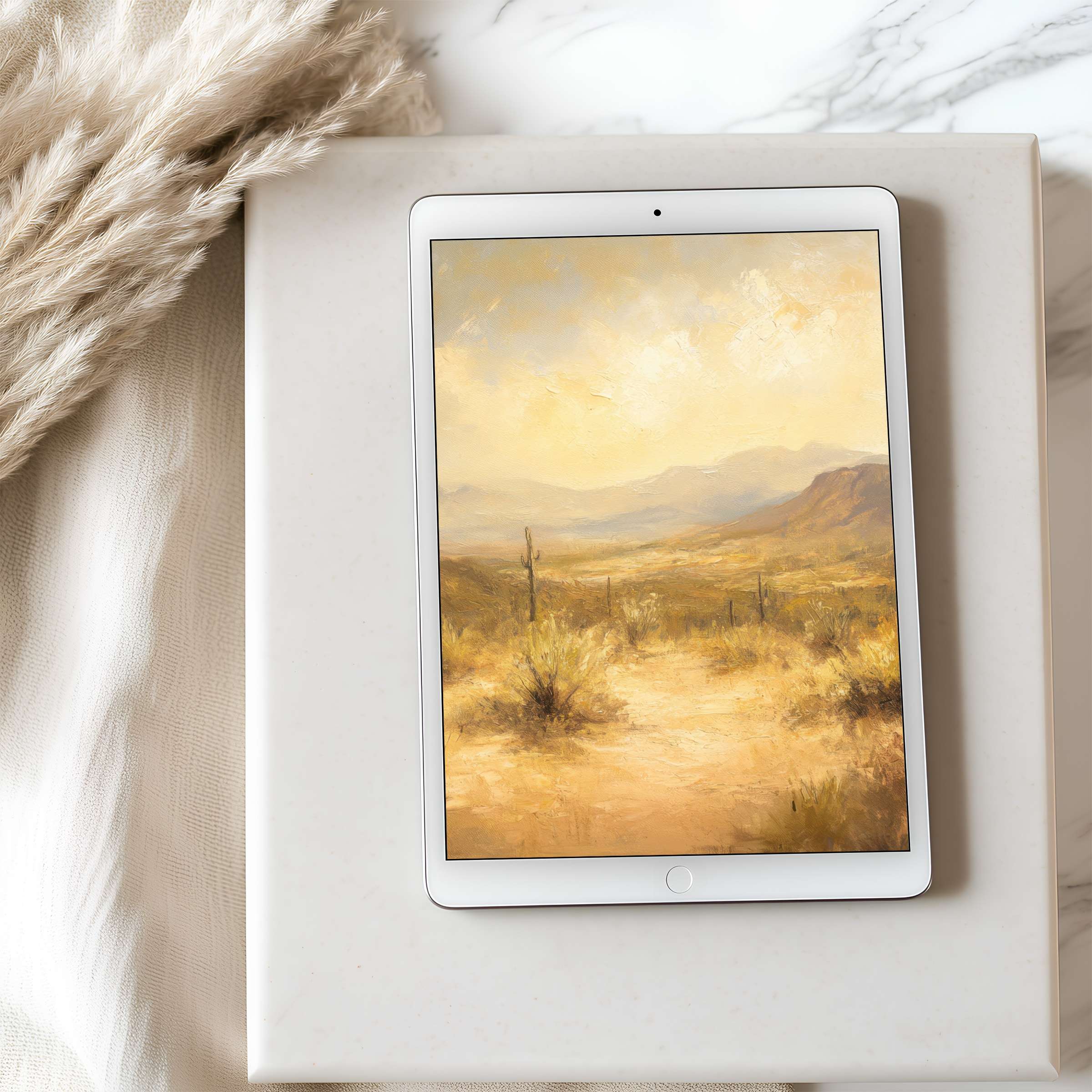 Elegant desert landscape tablet wallpaper in warm earth tones inspires calm with its high resolution for iPad and Android download