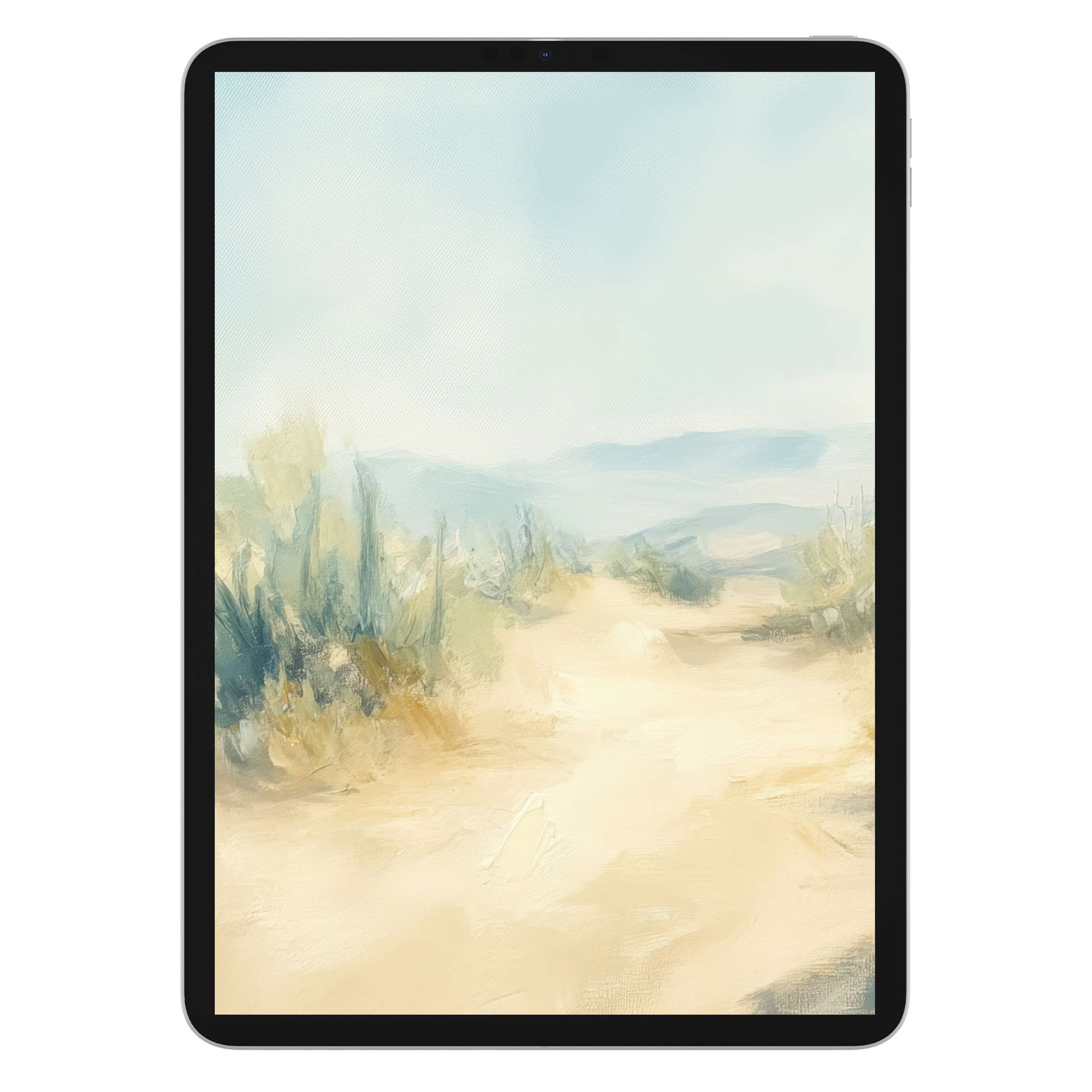 Elegant landscape iPad wallpaper digital download with serene pastel hues evokes tranquility on tablet backgrounds painting style