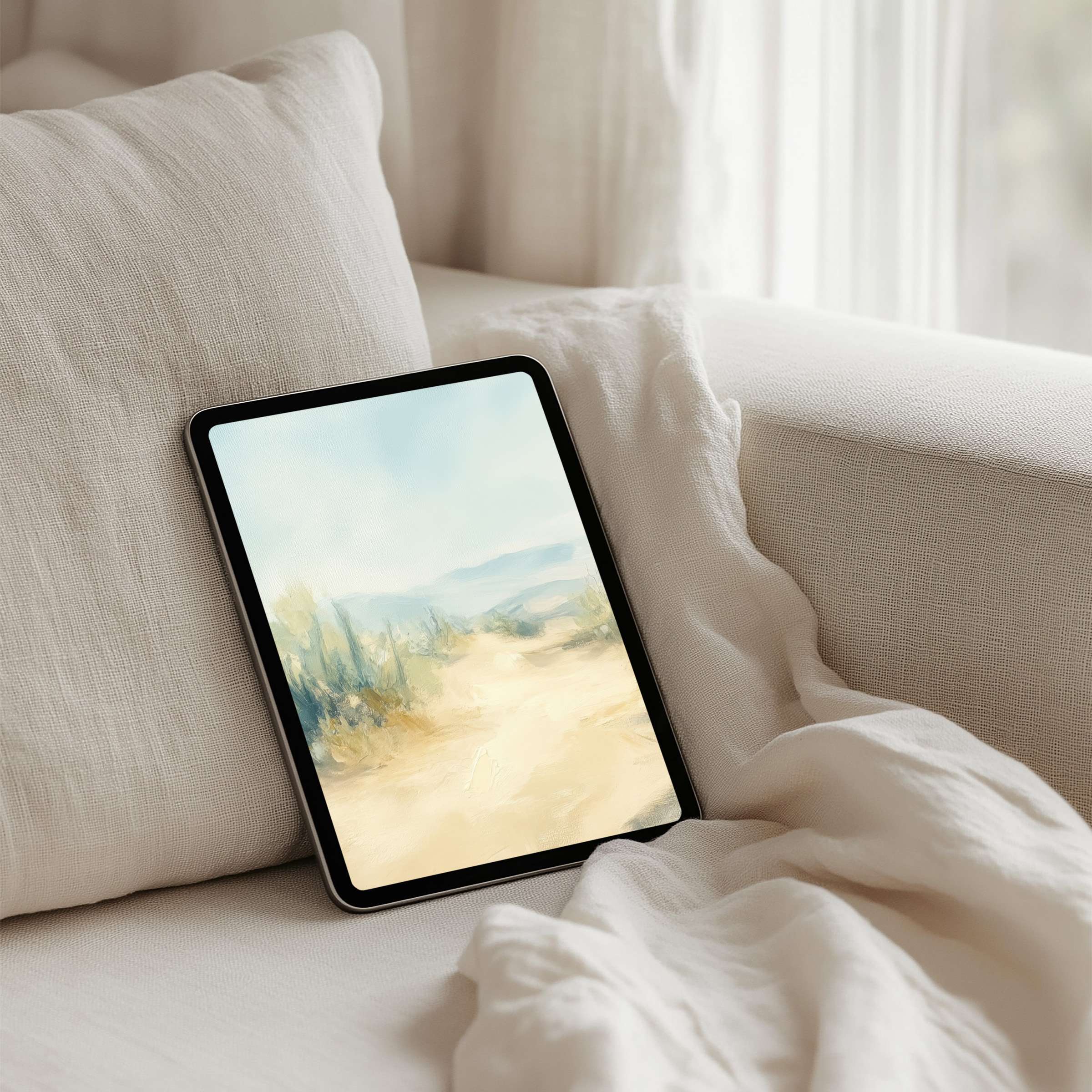Tranquil watercolor landscape iPad background for instant download fits Samsung and Android tablets offering calm and inspiration