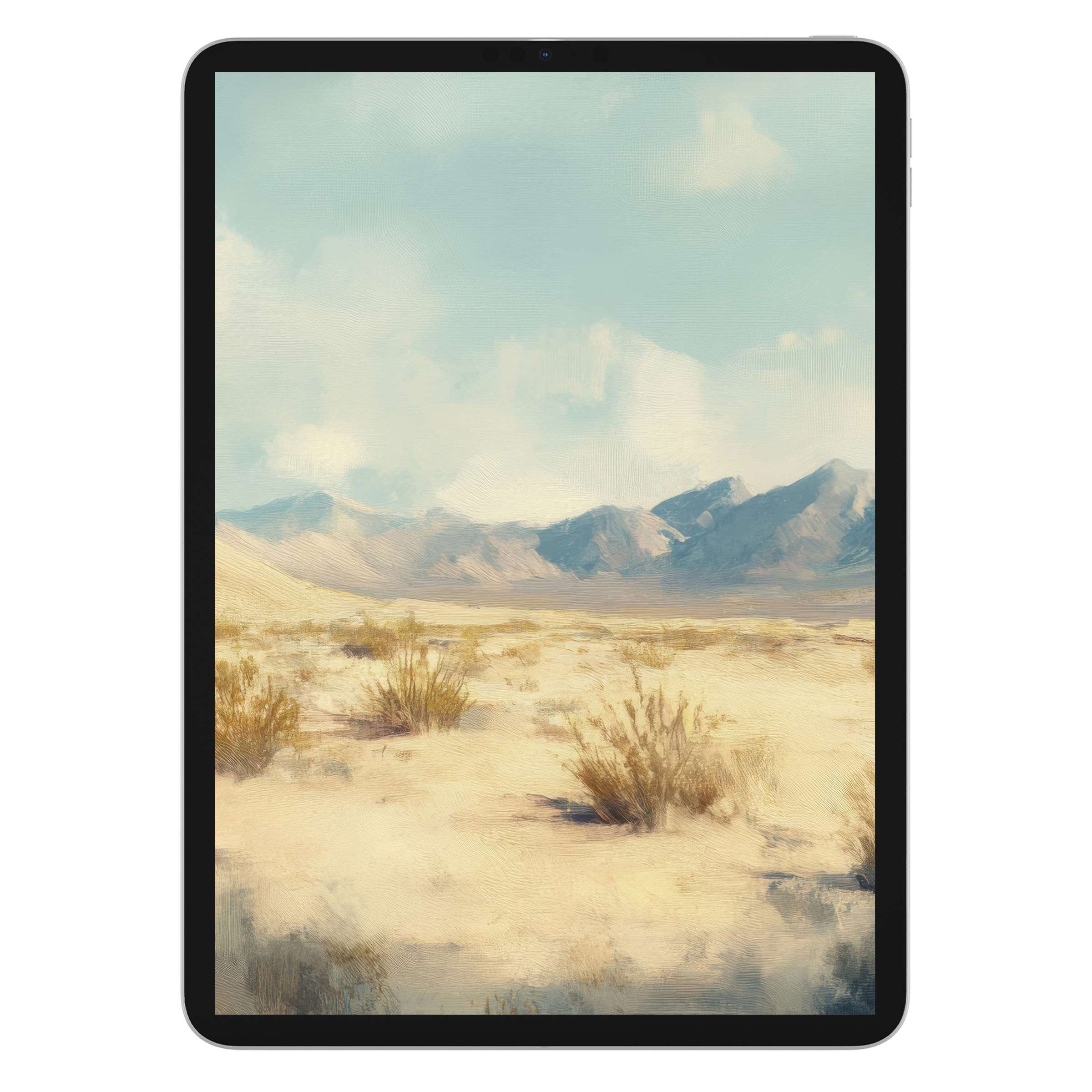 Calm desert landscape iPad wallpaper with serene tones and textures, perfect tablet background for digital download and artistic appeal
