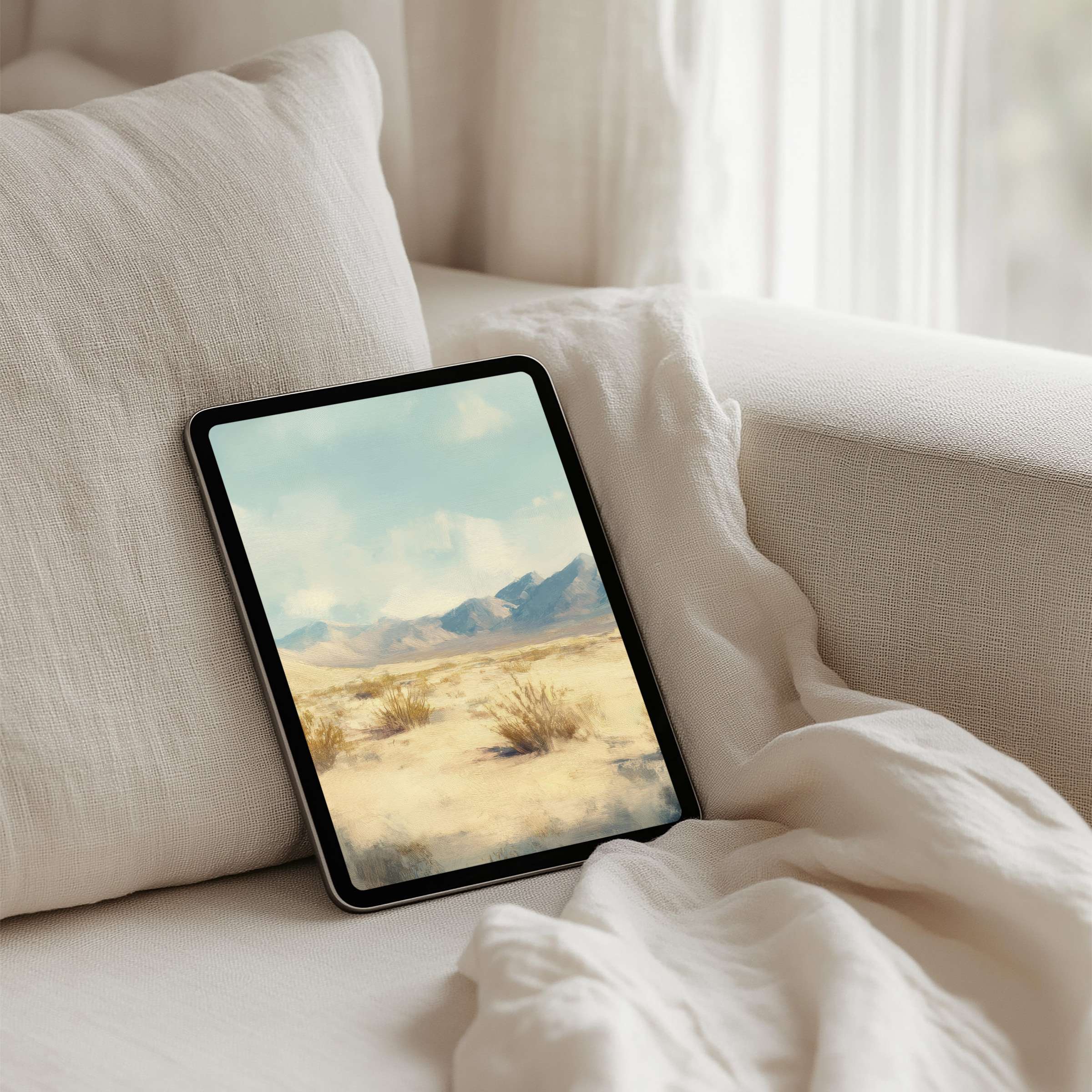 Elegant desert scene iPad background in soothing pastel tones offers instant download for tablets inspiring calm and mindfulness
