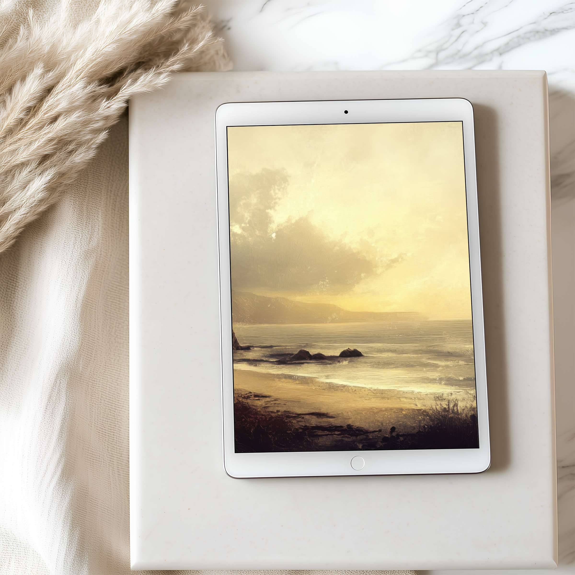 Elegant seascape tablet wallpaper offers serene beauty in high resolution, ideal for iPad and Android tablets, digital download available