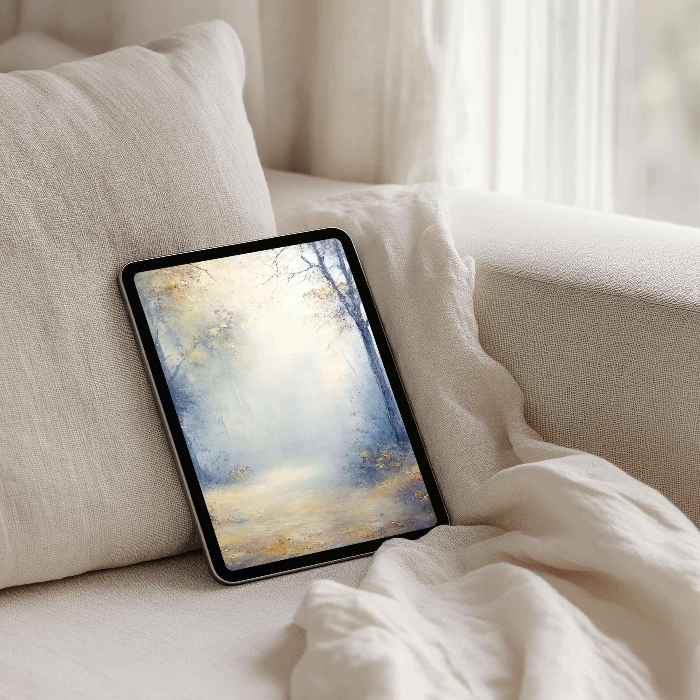 Elegant misty forest iPad background for instant download evokes calm and inspiration fits any tablet interior aesthetics