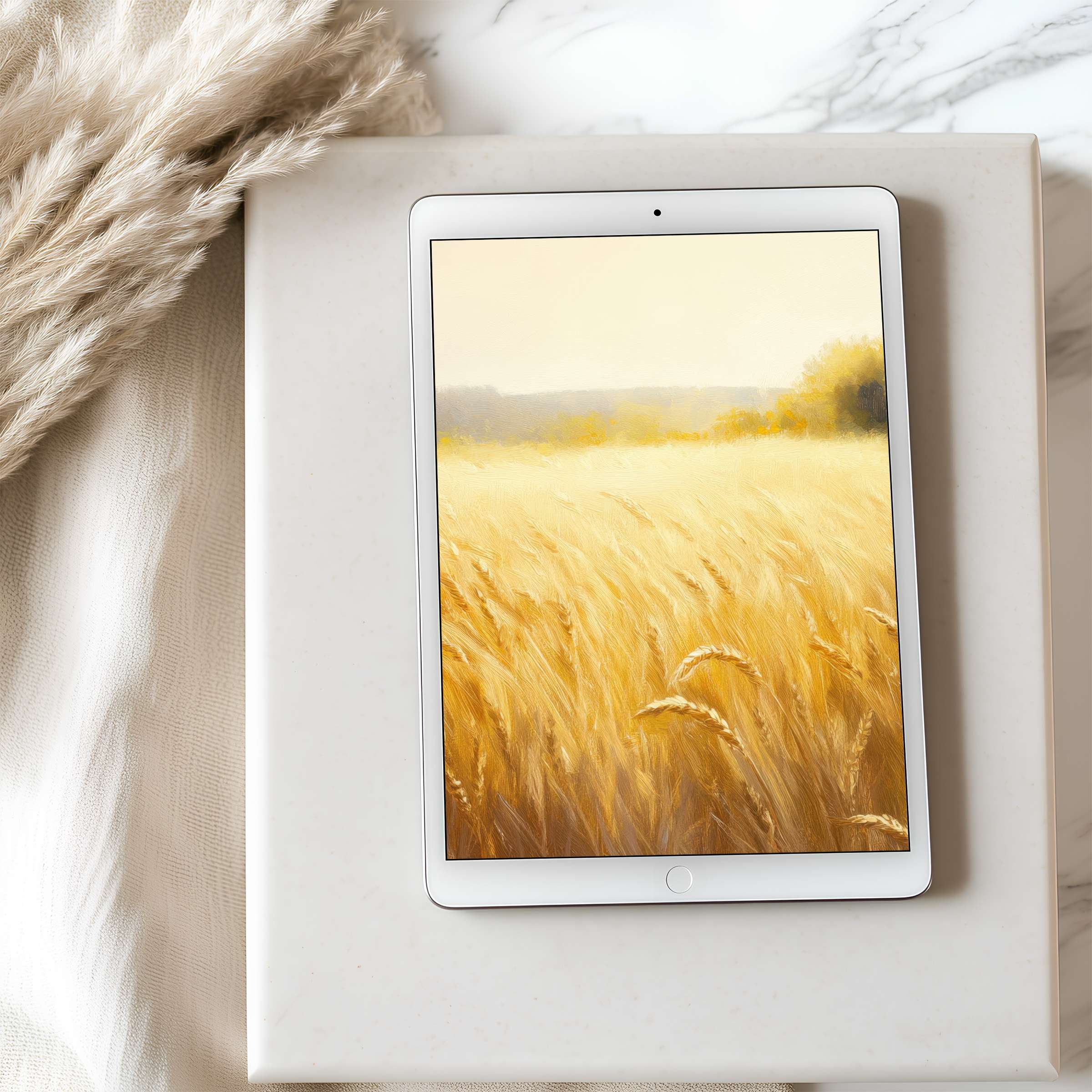 Elegant wheat field tablet wallpaper offers serene vibes for iPad and Android, a curated high resolution digital download treasure