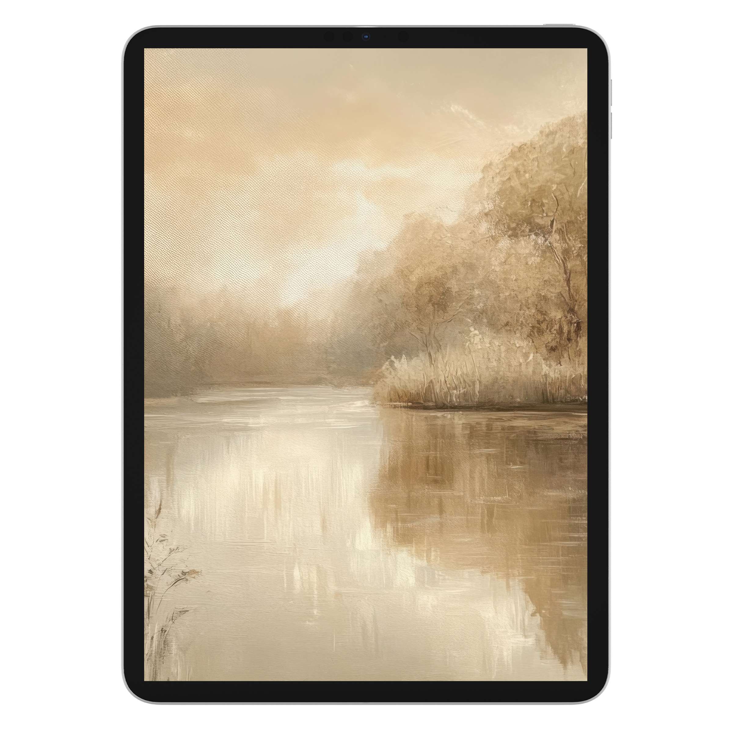 Elegant digital download of serene landscape iPad wallpaper, perfect tablet background with calming, earthy hues and soft textures