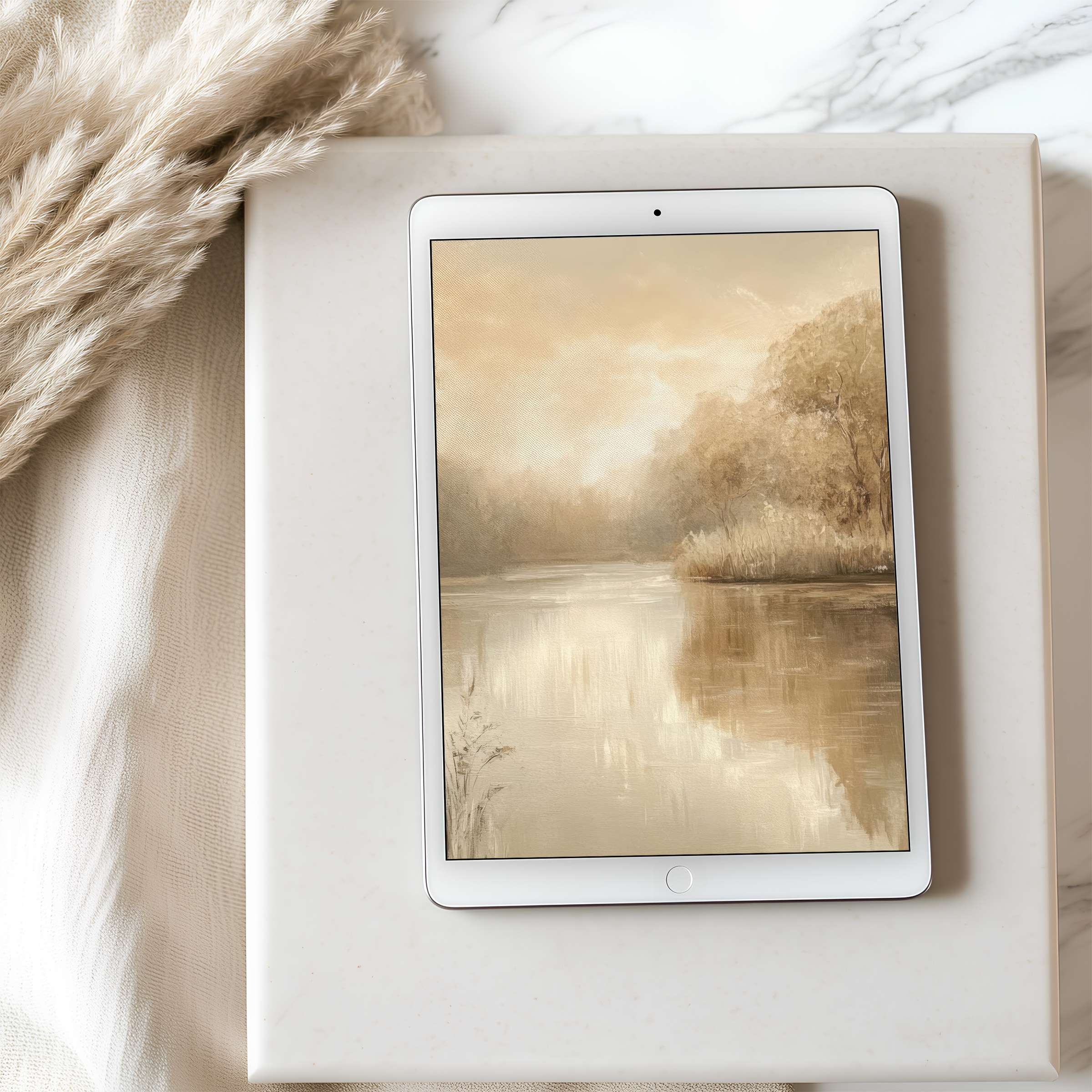 Elegant sepia-toned landscape tablet wallpaper enhances serene spaces, ideal for iPad or Android tablets, offering calm and beauty in high resolution