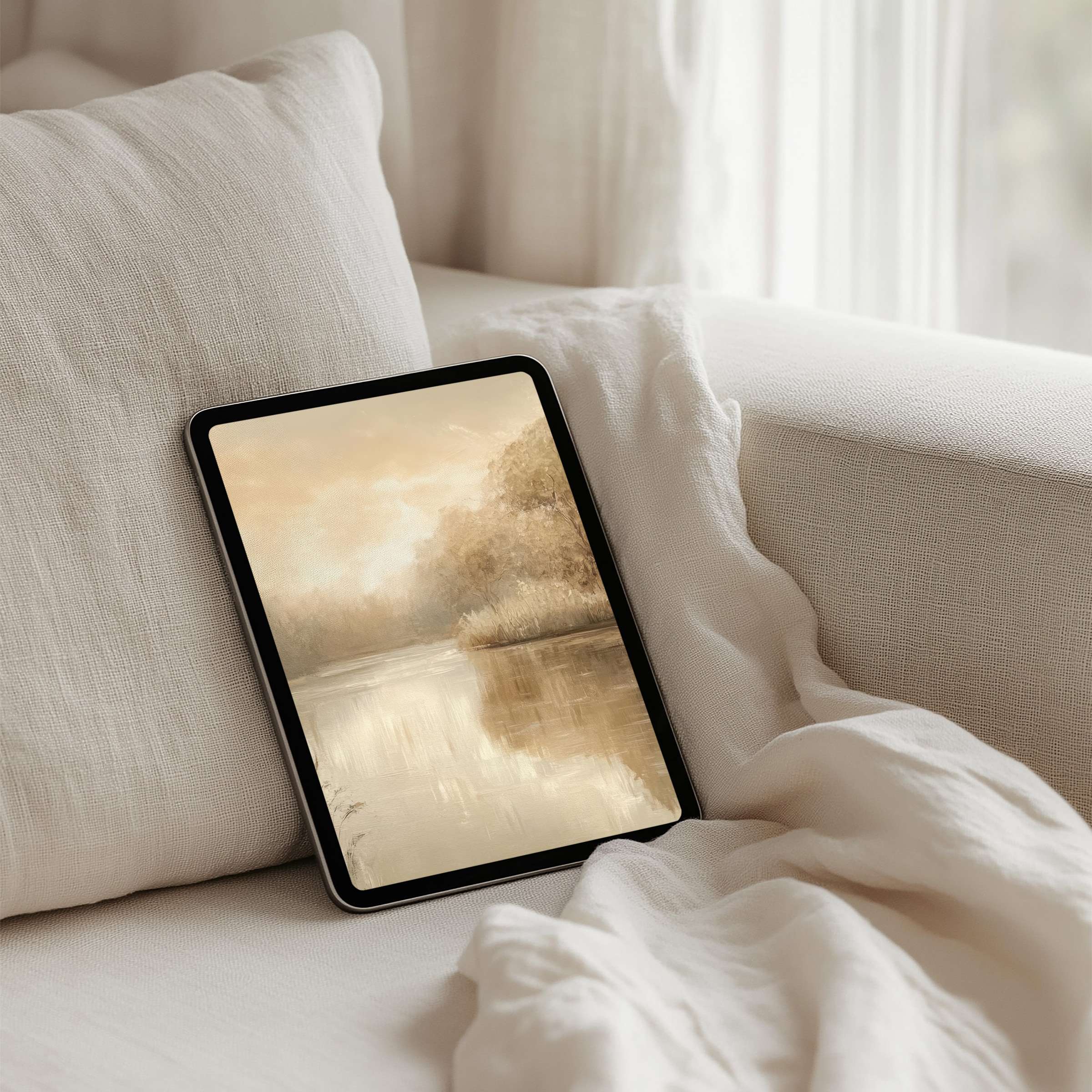 Serene landscape art for iPad background offers instant download, enhancing elegance and mindfulness on any tablet device