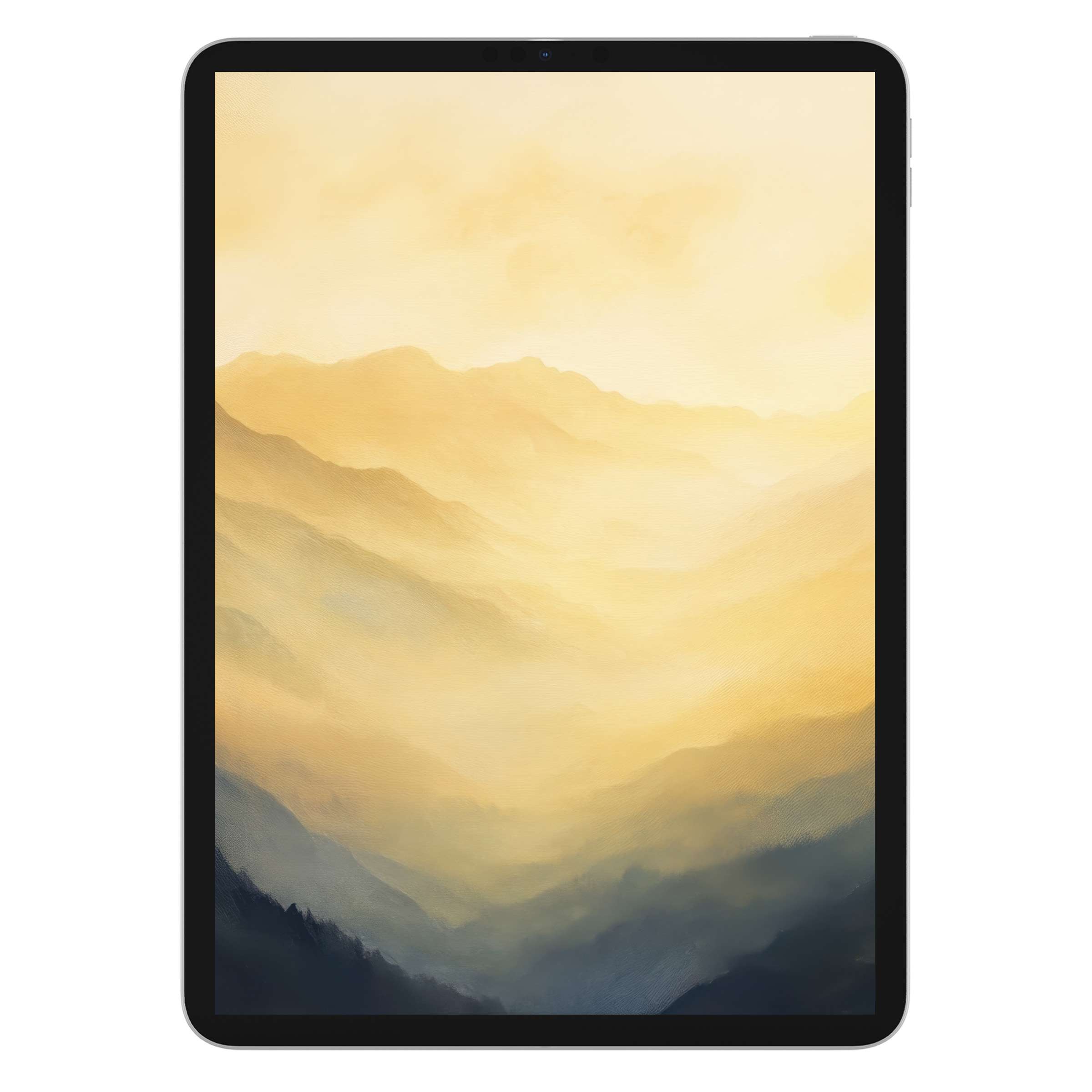 Tranquil landscape iPad wallpaper in soothing golden hues, perfect digital download for tablet background and Android screen artistry