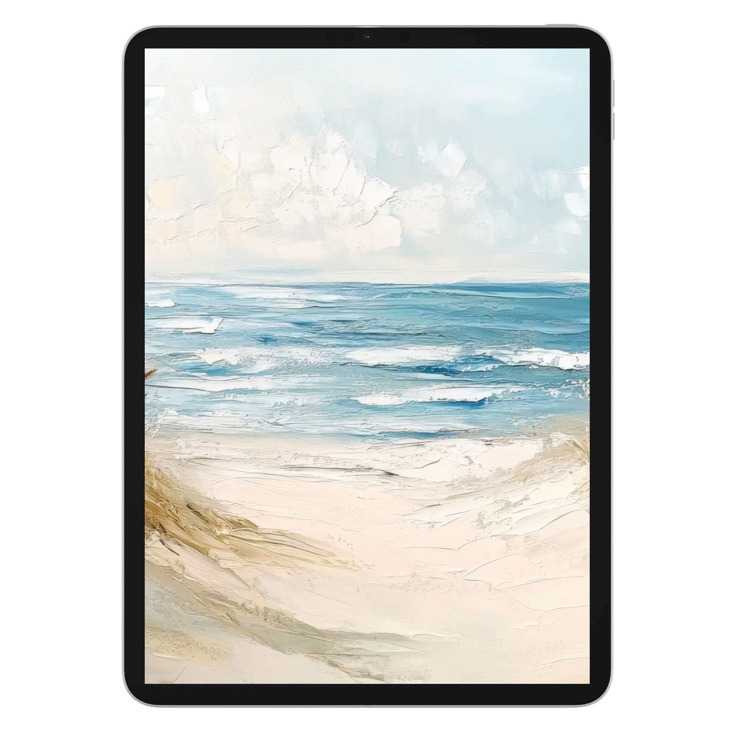 Serene beach view landscape iPad wallpaper for an elegant tablet background digital download with calming oceanic textures