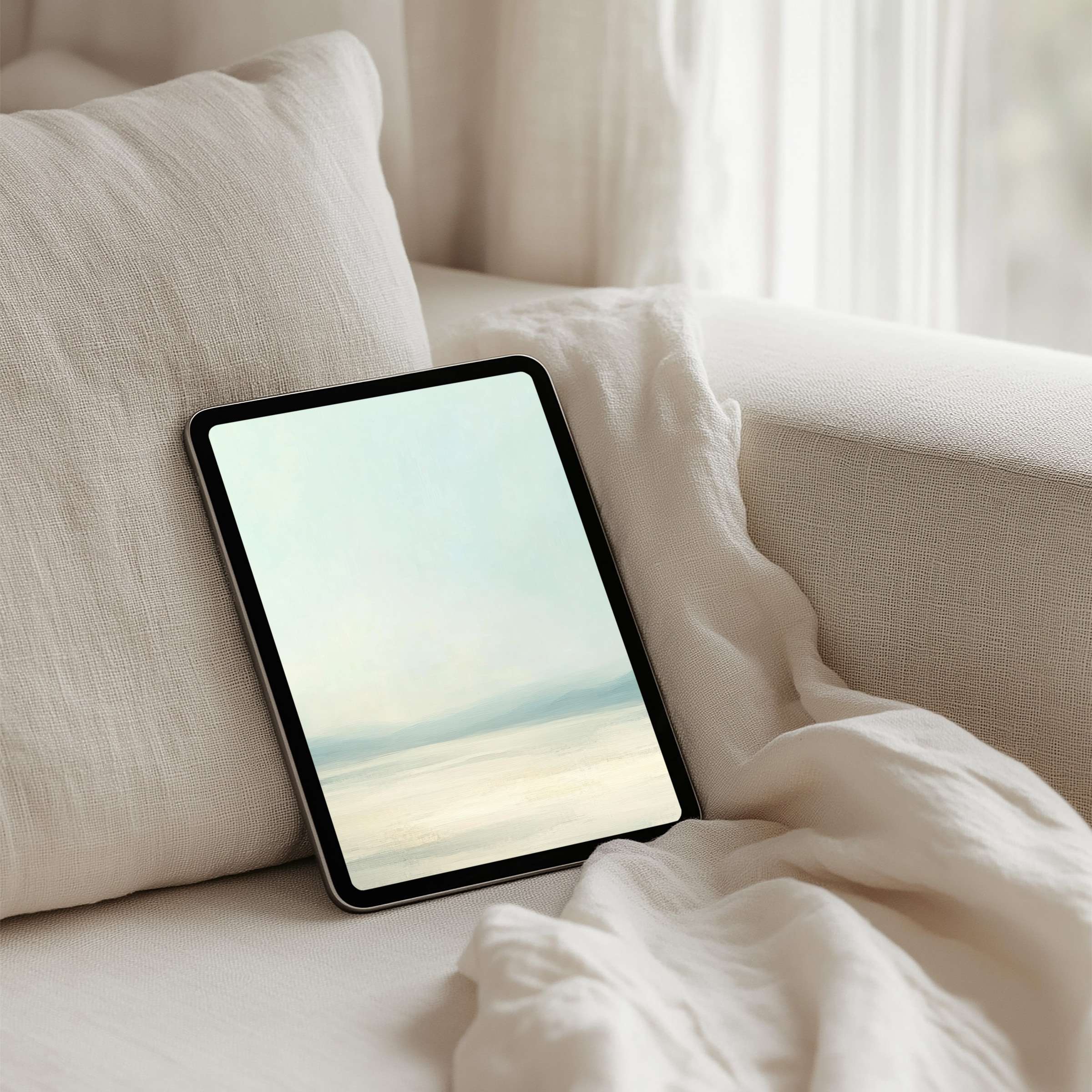 Elegant iPad background featuring calming pastel landscape, perfect for your tablet's mindfulness moments with instant download access