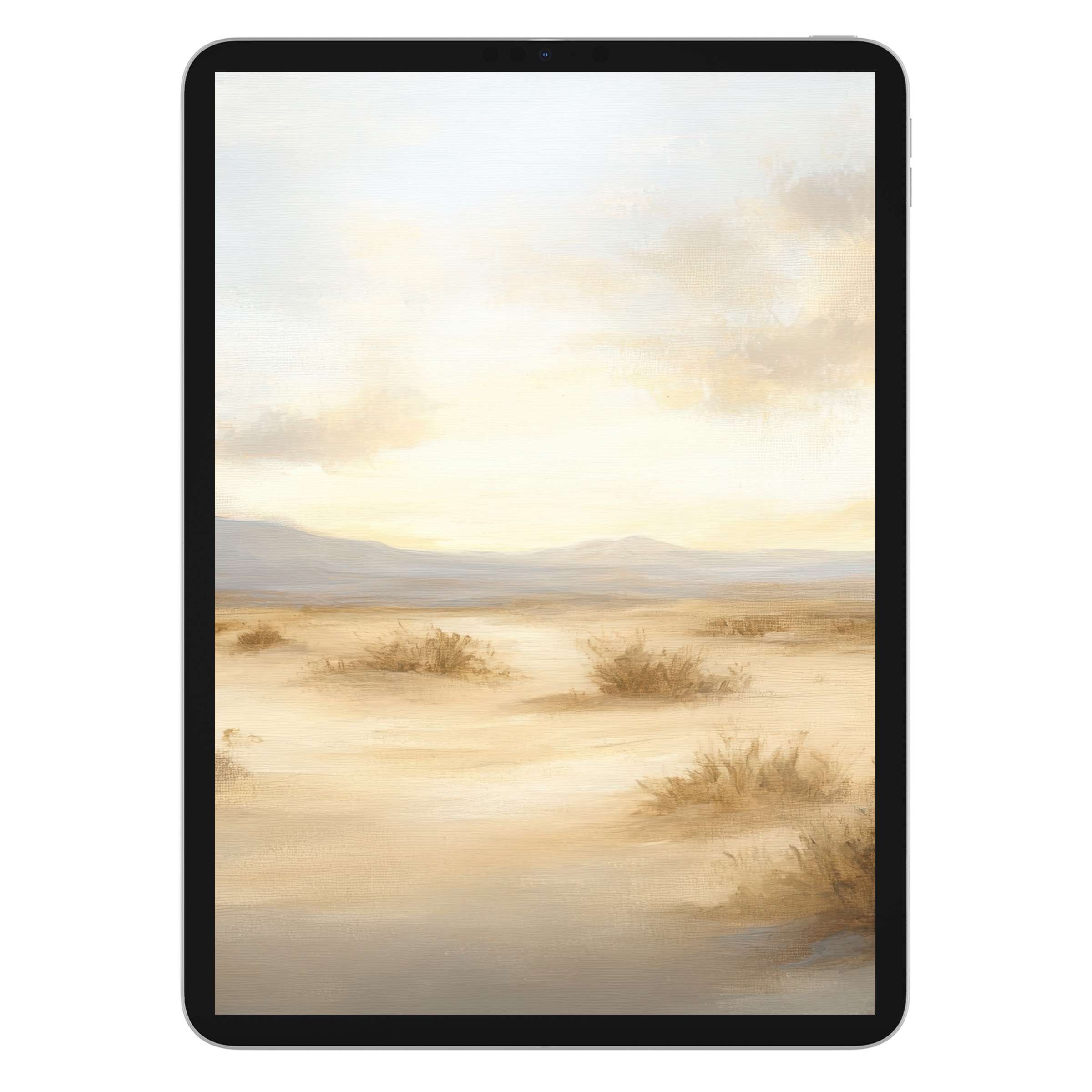 Serene landscape iPad wallpaper featuring a soft desert scene with pastel skies perfect for tablet background digital download usage