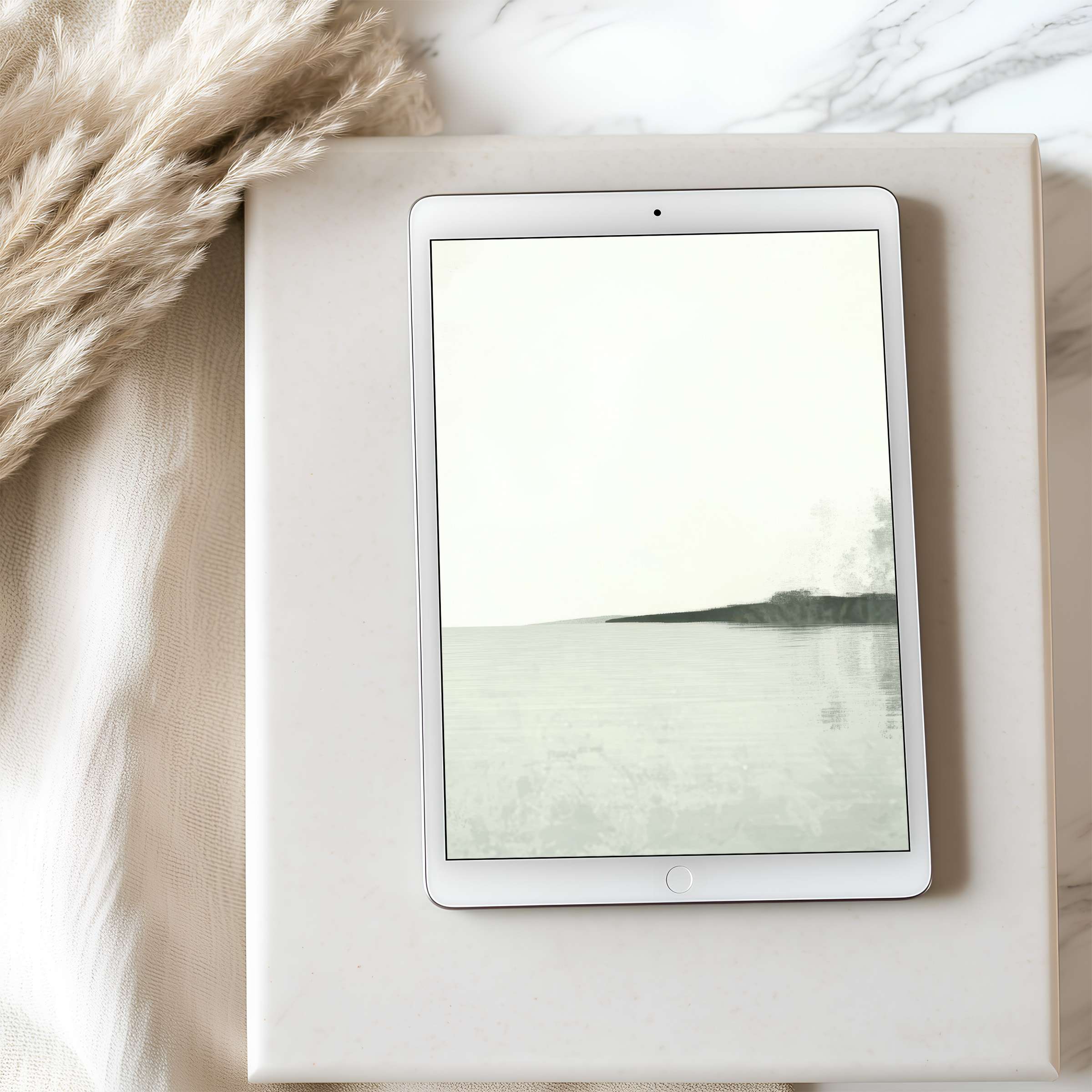 Reflective landscape tablet wallpaper featuring serene gray tones for iPad and Android tablets, promoting calm and elegance in high resolution
