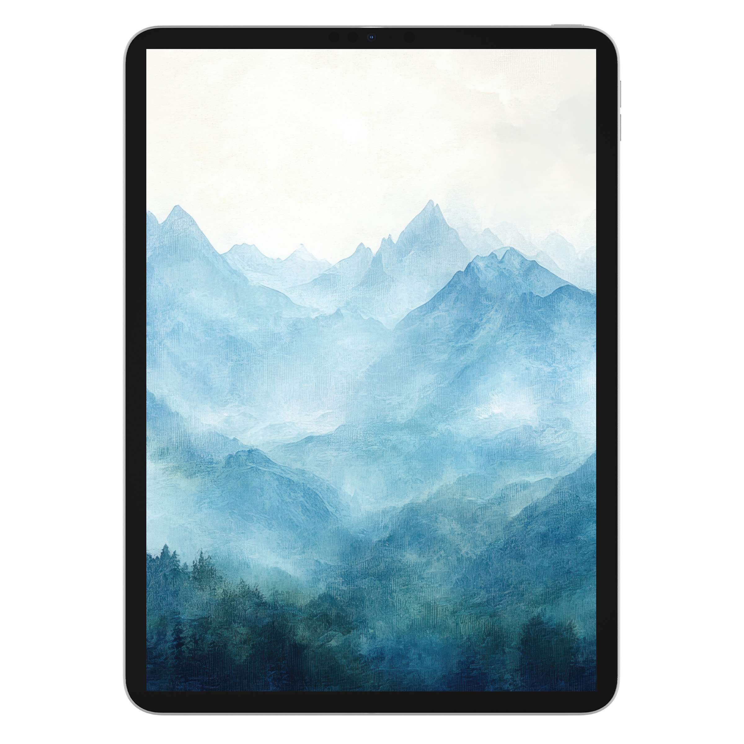 Tranquil landscape iPad wallpaper featuring serene blue mountains for an elegant tablet background digital download in calming hues