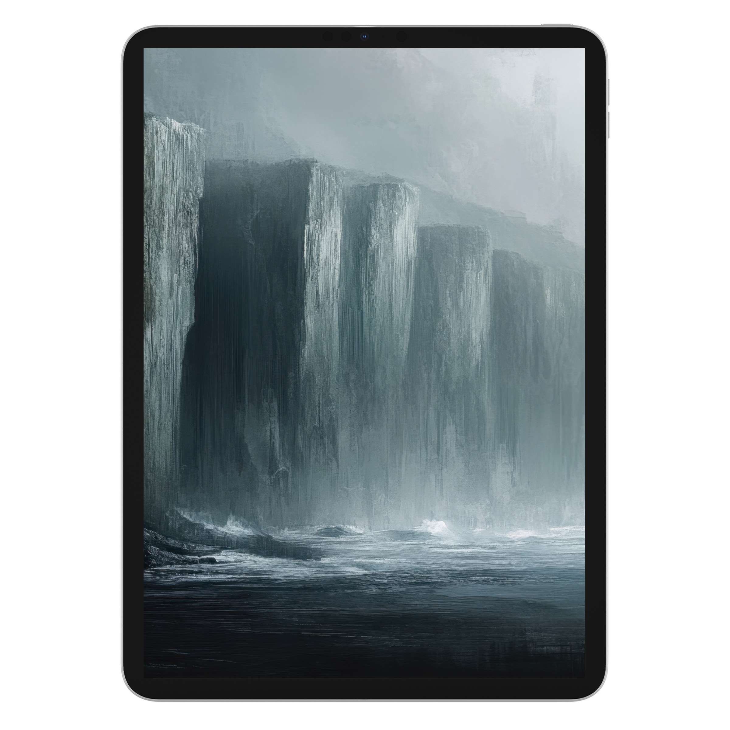 Misty cliffscape digital download offers a tranquil landscape iPad wallpaper, perfect background for any Samsung or Android tablet