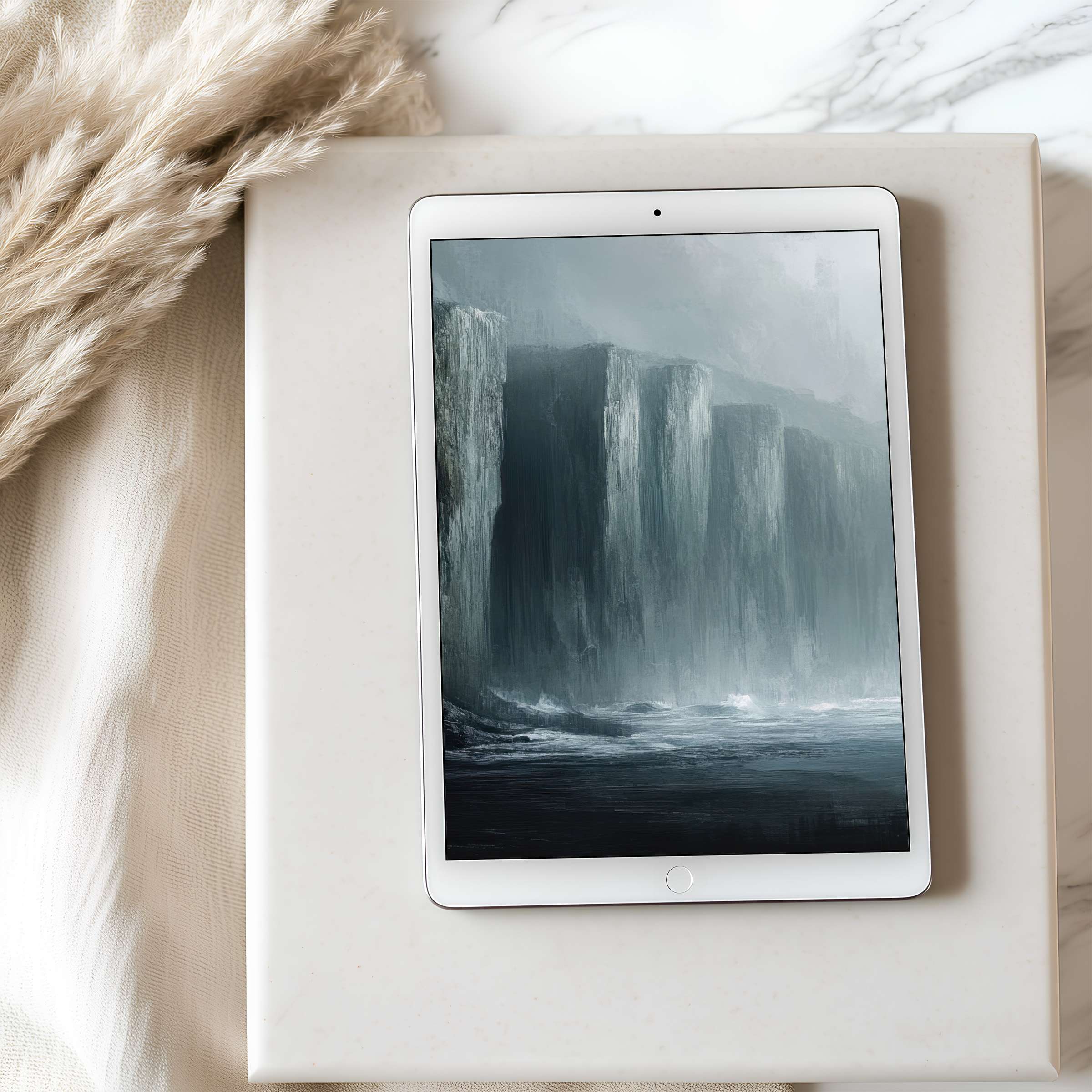 Elegant high-resolution tablet wallpaper featuring serene waterfall artwork, perfect for iPad or Android download to enhance tranquility