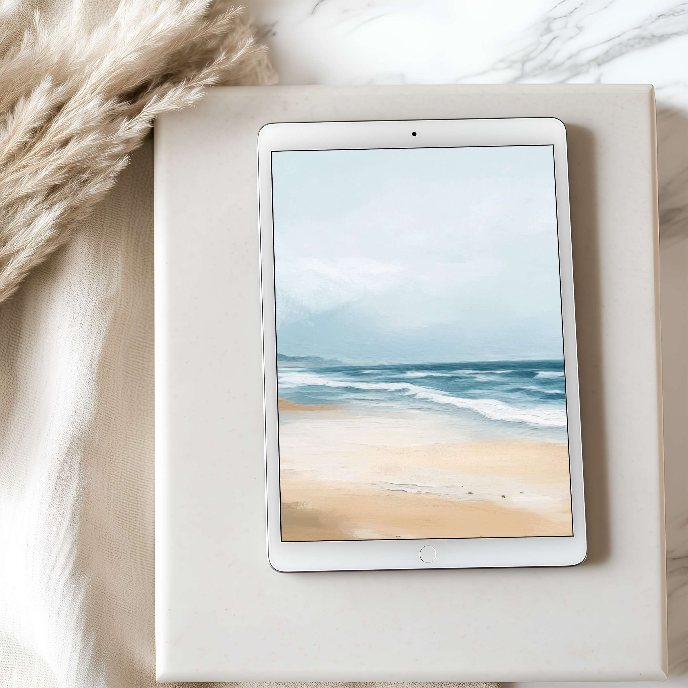 Elegant ocean-inspired tablet wallpaper for iPad in high resolution exudes serenity and sustainability perfect for digital download