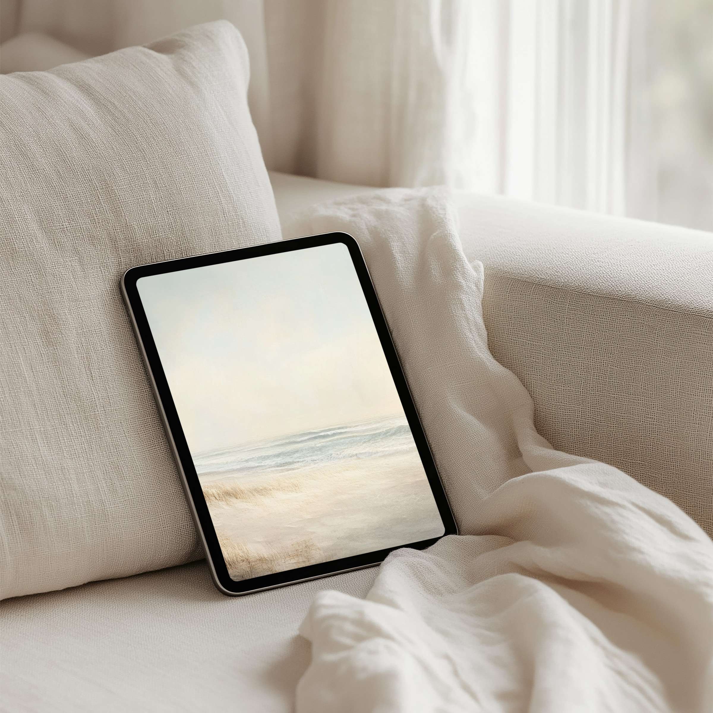 Serene ocean waves on an iPad background evoke elegance and calm, perfectly designed for instant download to your tablet today