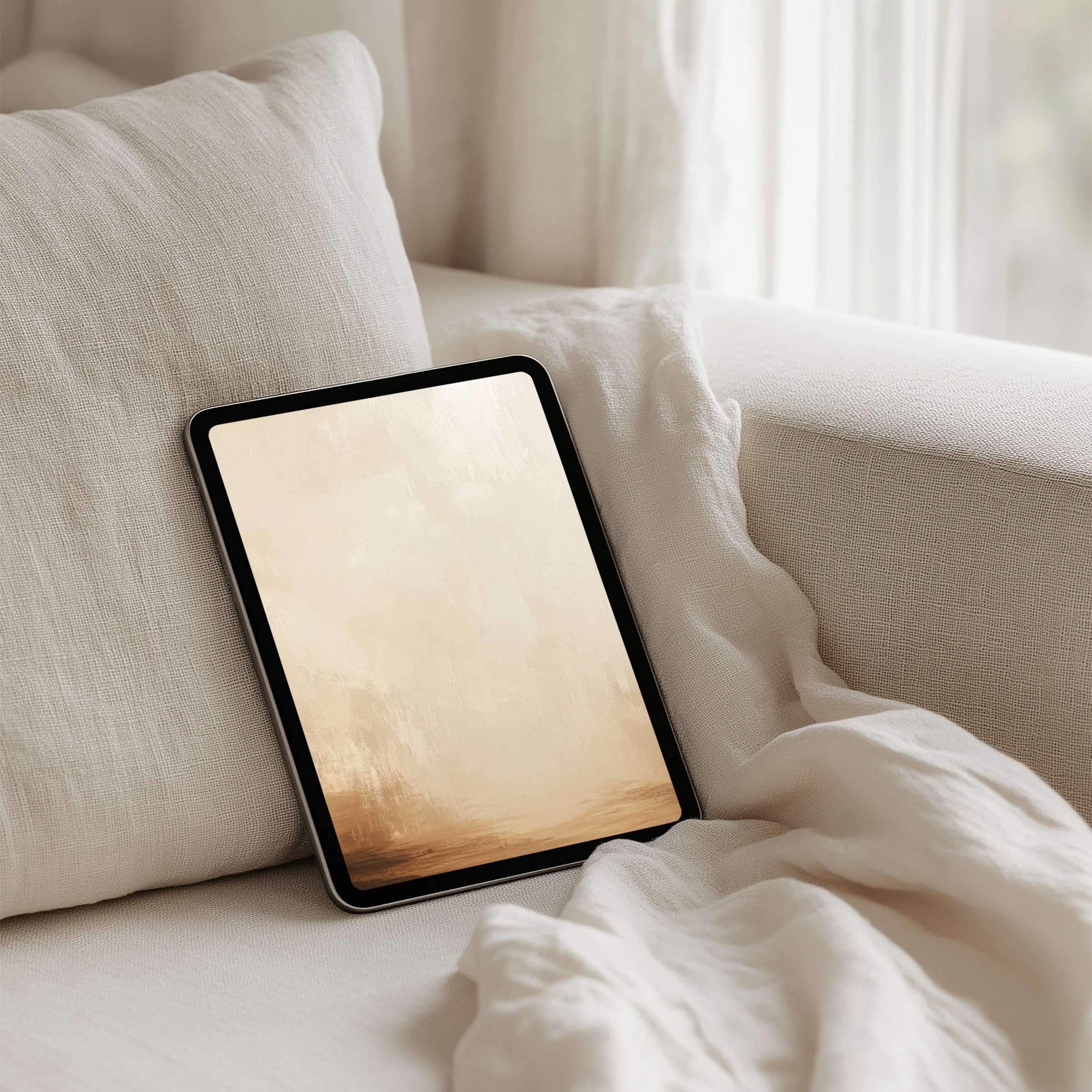Elegant iPad background with calming beige tones for instant download fits any tablet inspiring mindfulness in serene interiors