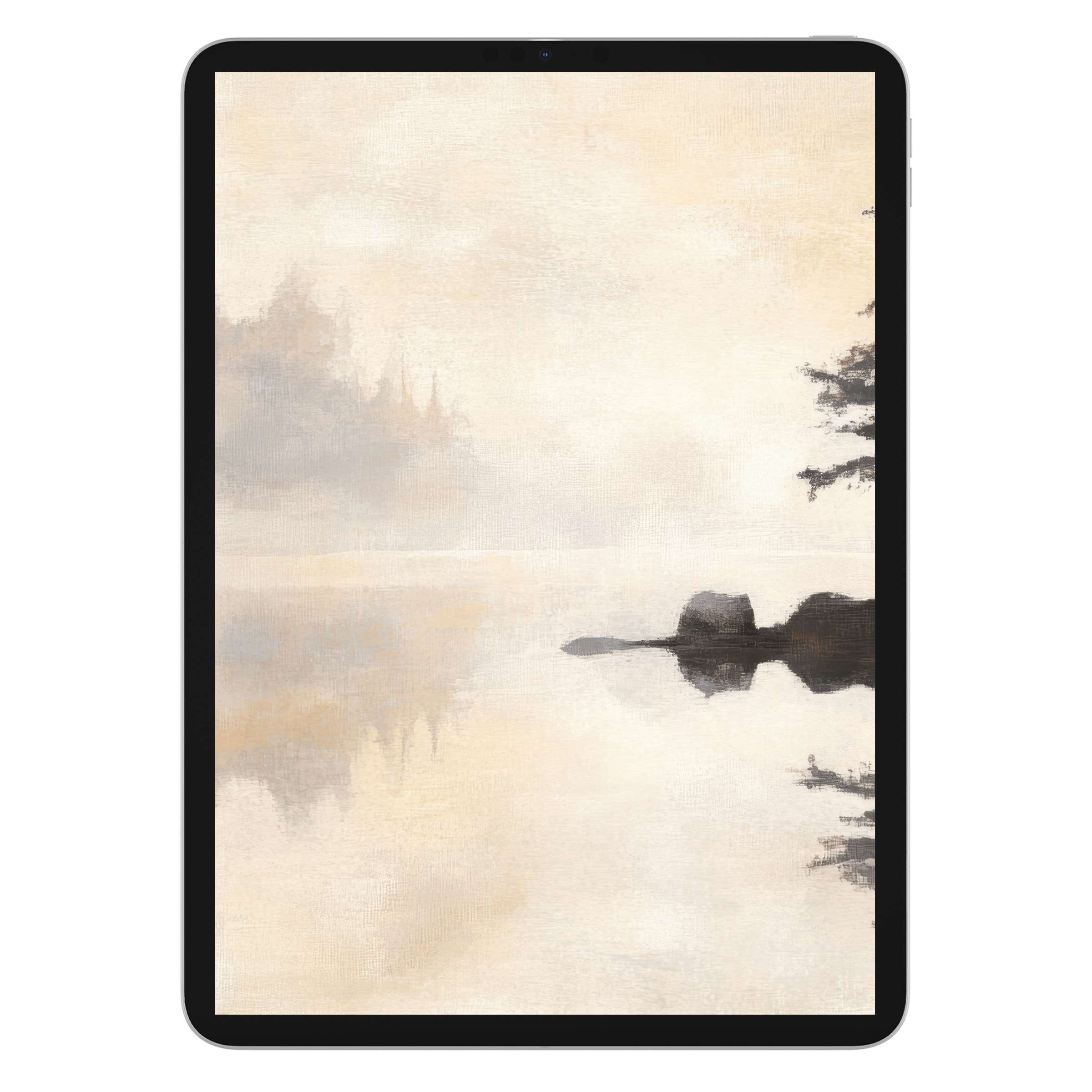 Tranquil watercolor landscape iPad wallpaper offers a serene digital download for tablet backgrounds, enhancing calm and design aesthetics