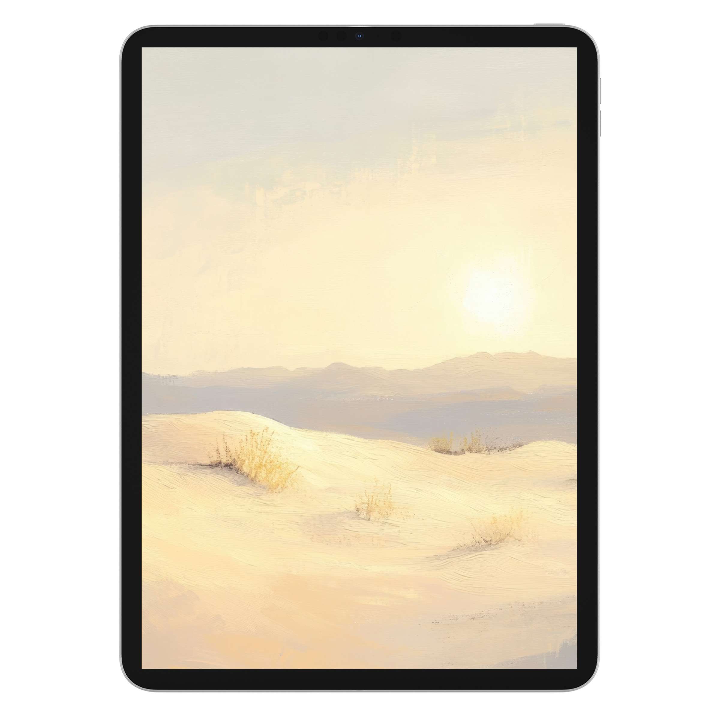 Serene desert landscape iPad wallpaper featuring warm tones and soft textures, ideal tablet background digital download for calm vibes