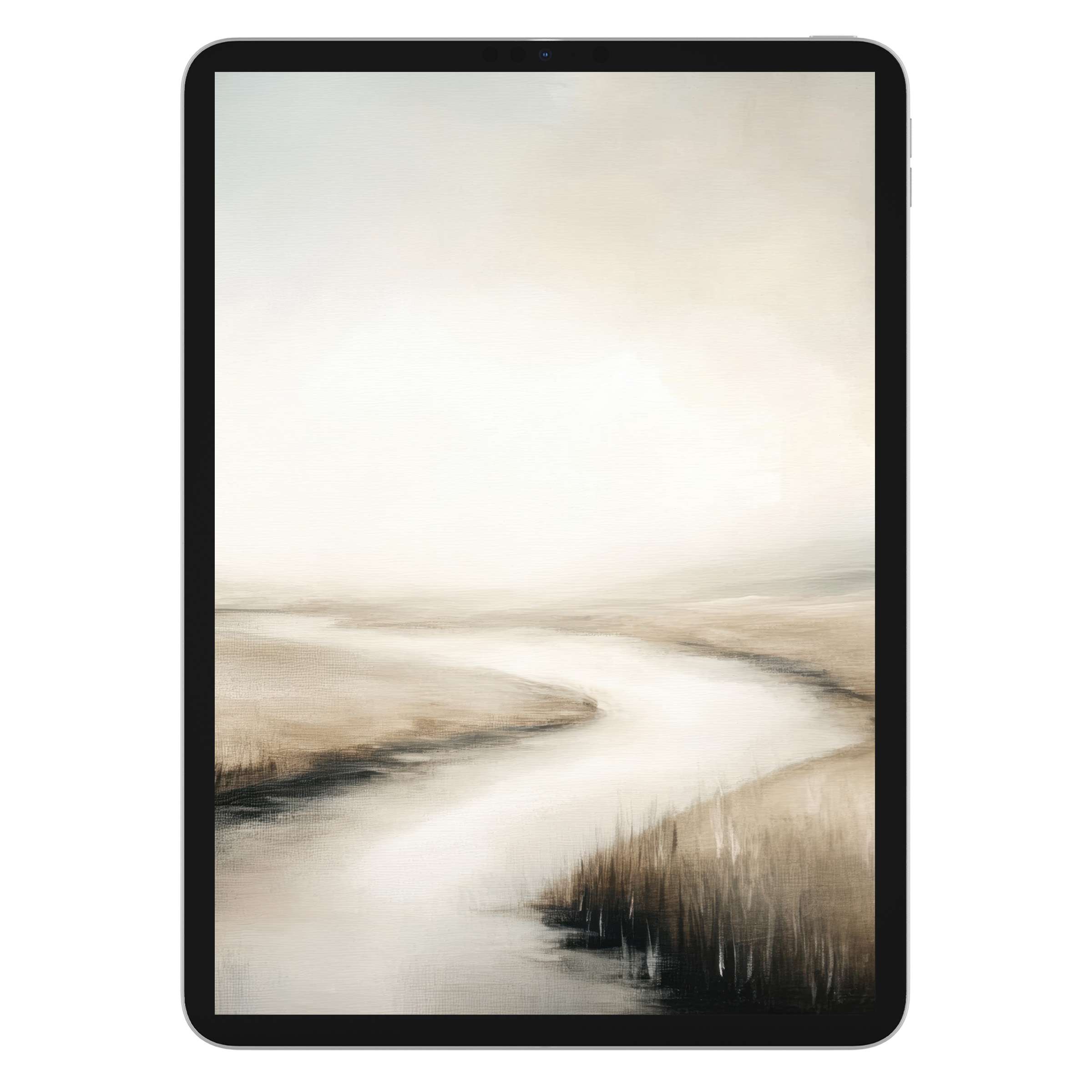 Elegant landscape iPad wallpaper in soothing earth tones, ideal tablet background for digital download, enhancing calm aesthetics