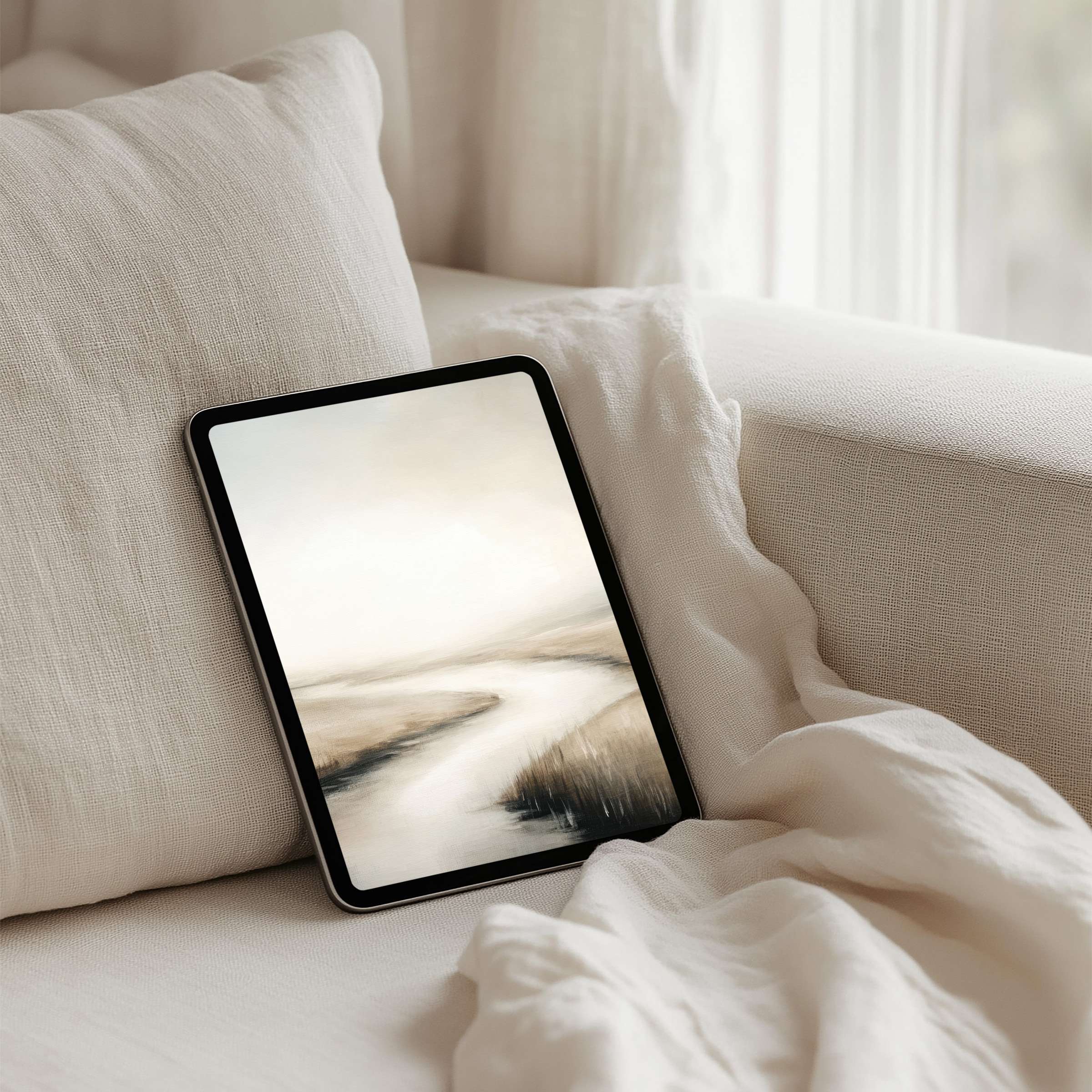 Elegant iPad background with serene landscape art ideal for instant download onto any tablet inspiring calm and mindfulness