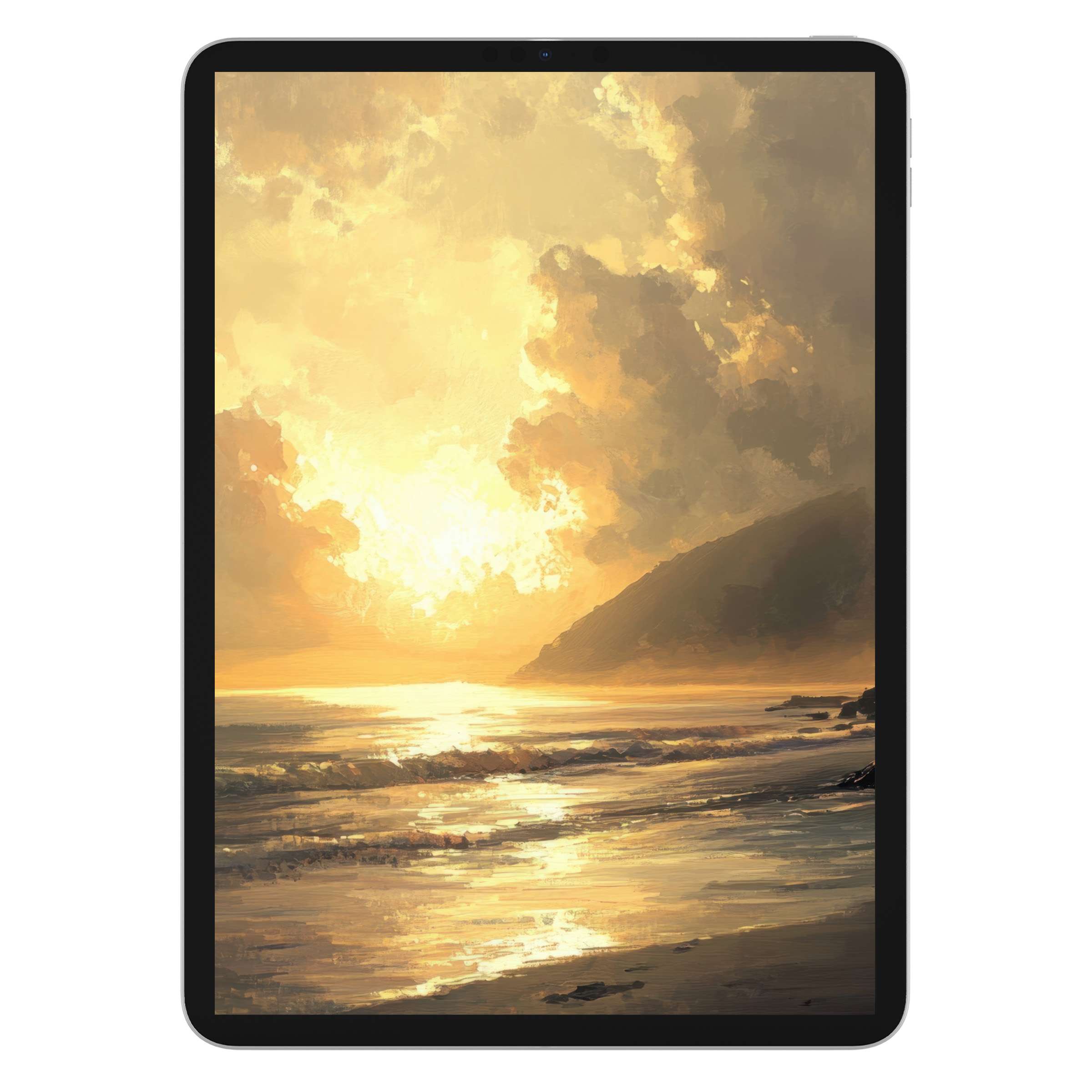 Golden sunset reflecting on serene ocean waves creates a calming landscape iPad wallpaper digital download for tablet background