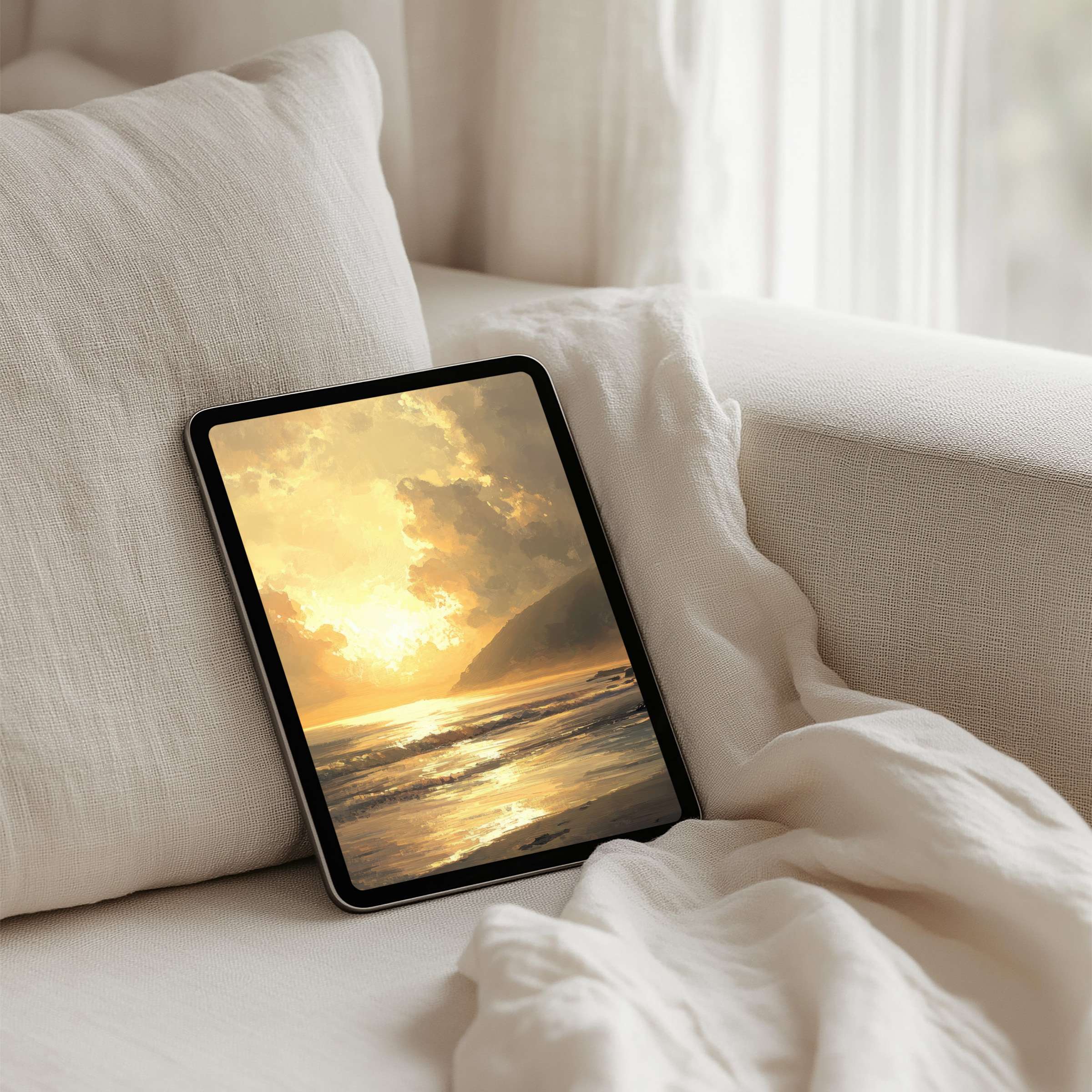 Serene golden sunset digital art for iPad background instant download creating elegance on any tablet enhancing calm and inspiration