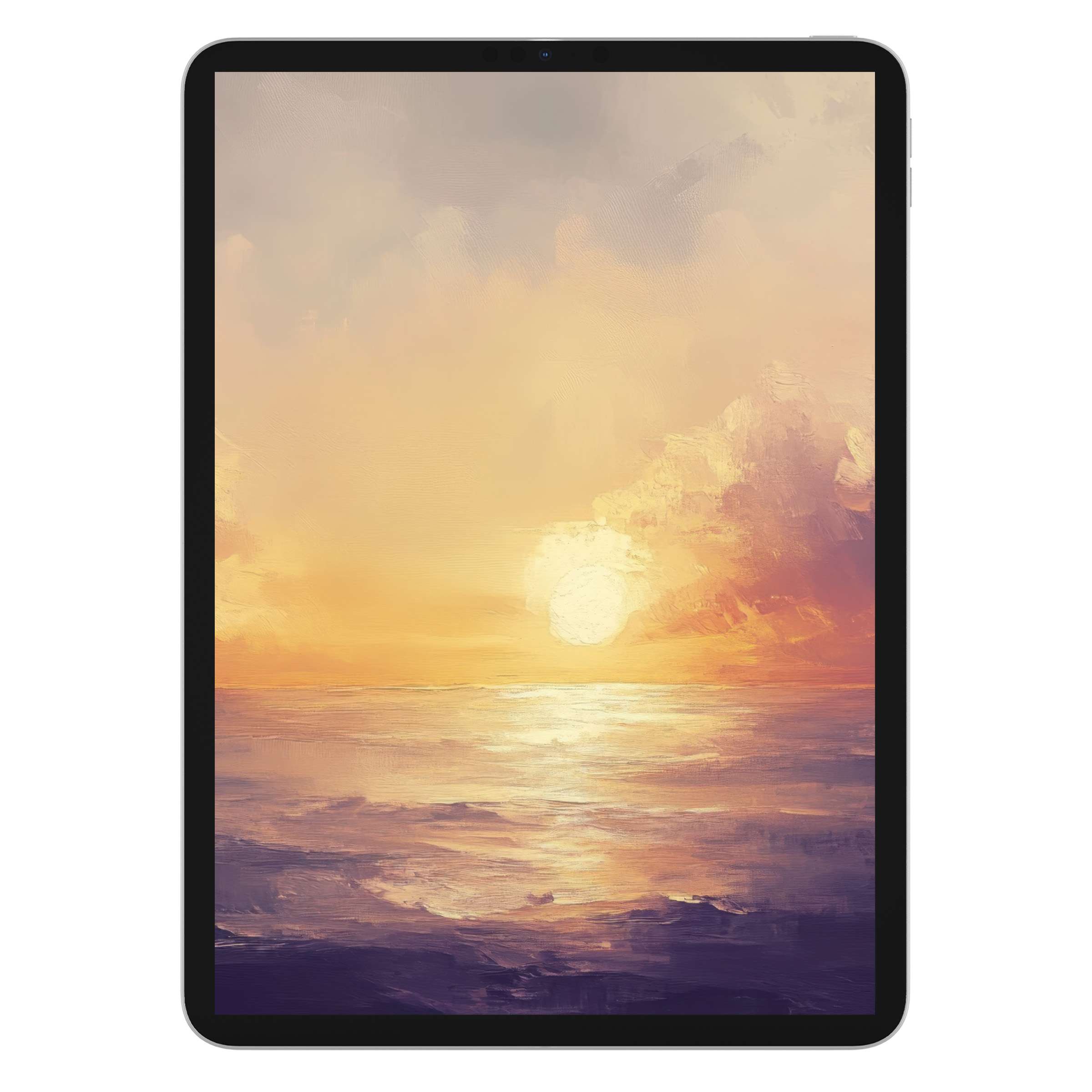 Elegant sunset over tranquil ocean painted in soft pastels for a landscape iPad wallpaper digital download background tablet use