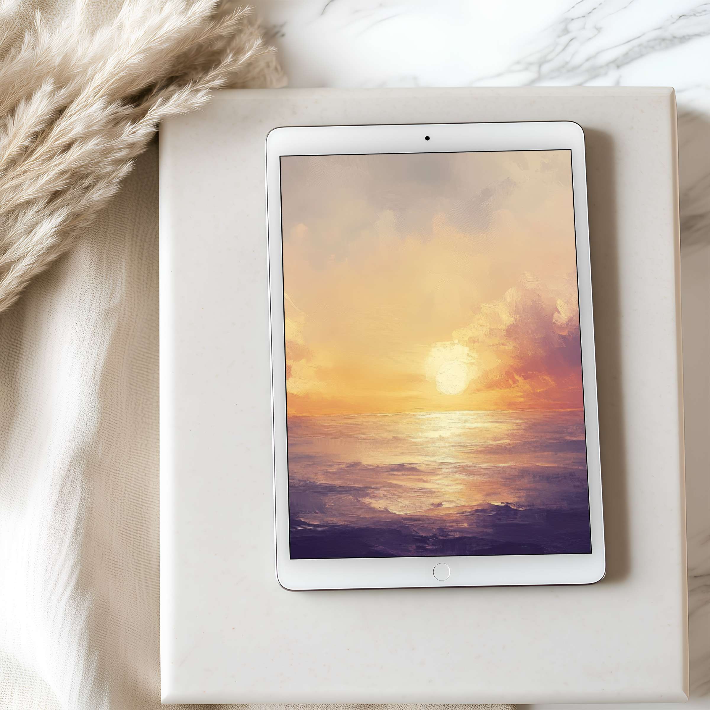 Dreamy sunset tablet wallpaper in high resolution features serene pastel hues perfect for iPad and Android tablet digital download