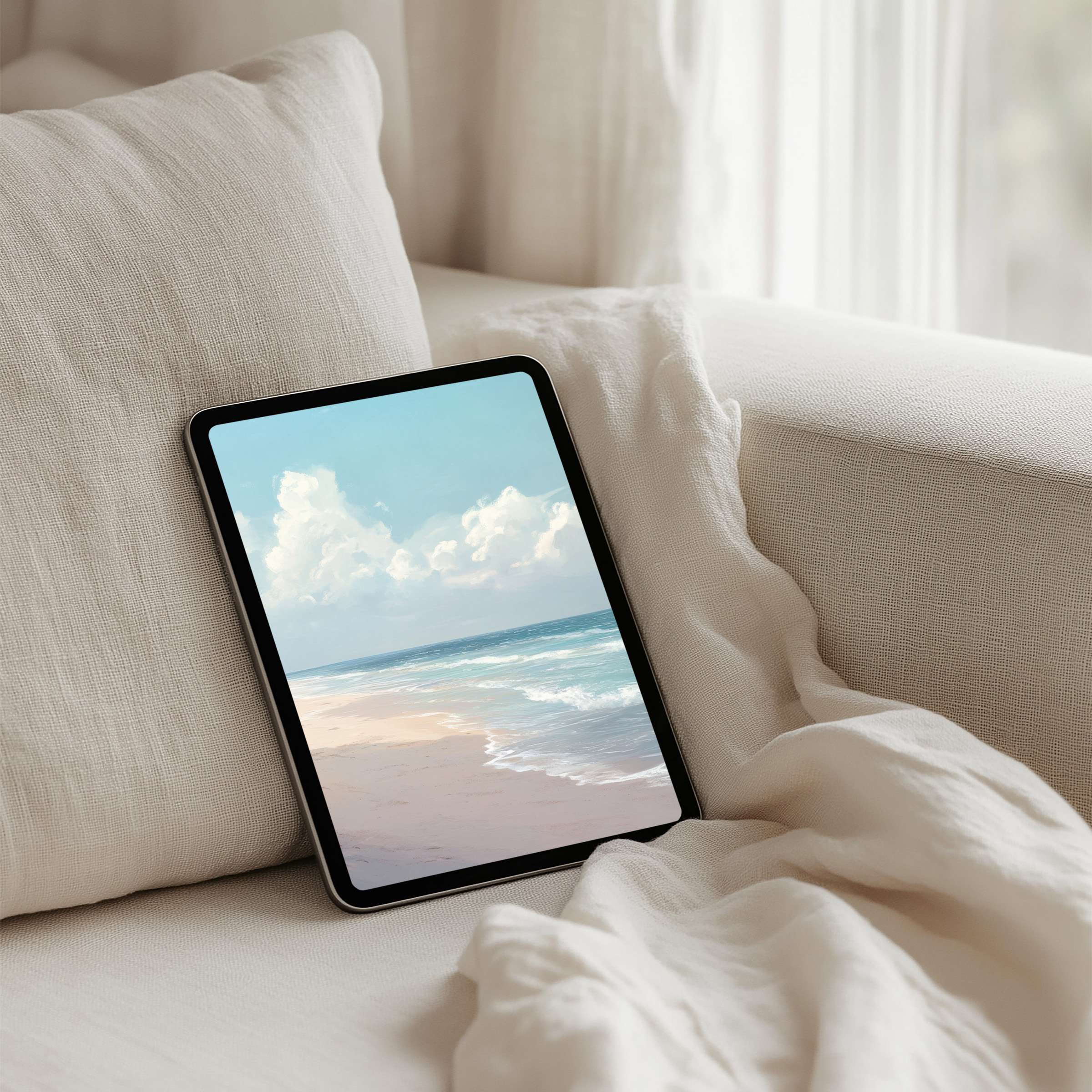 Tranquil beach scene iPad background for tablet users seeking elegance and inspiration instant download for mindfulness and calm