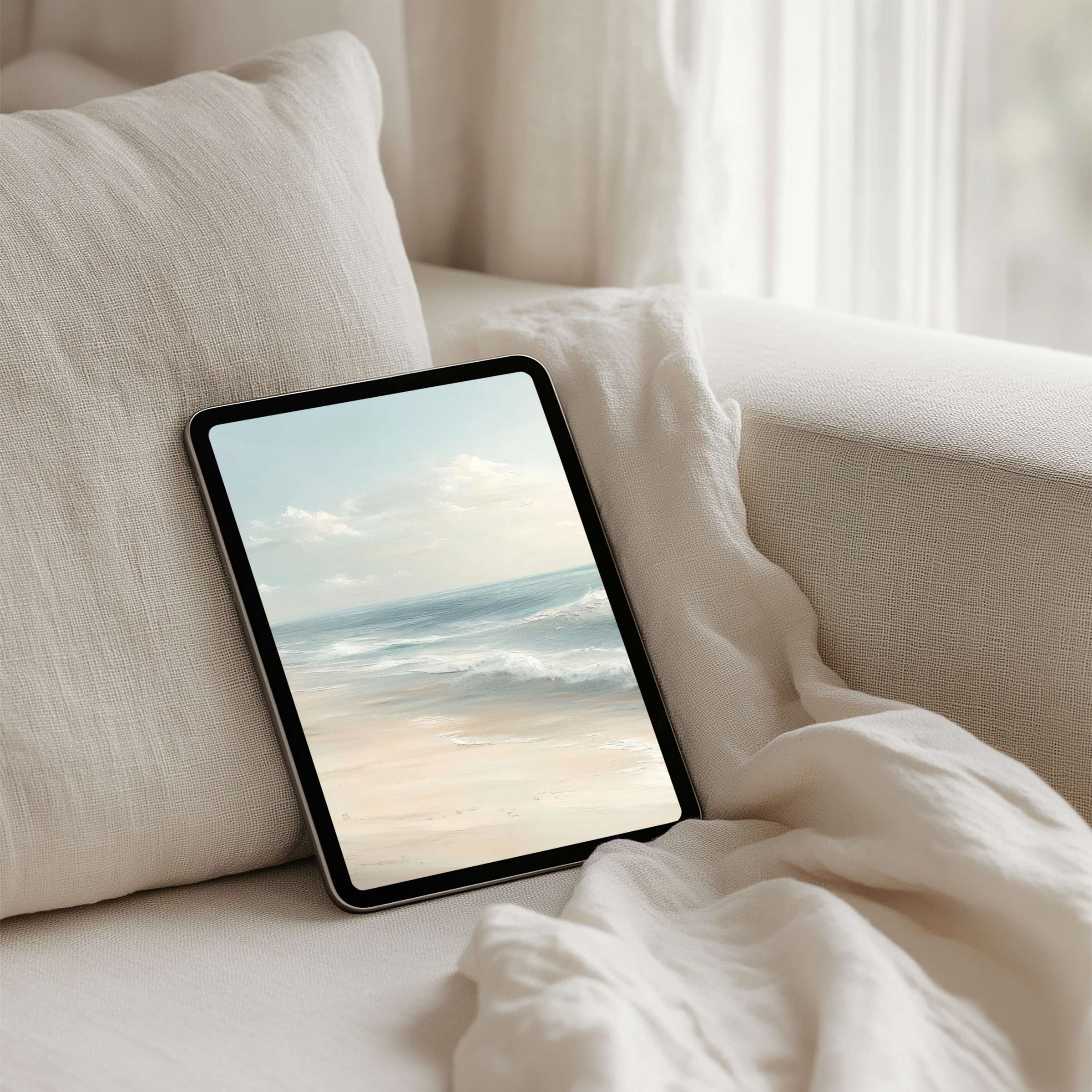 Calming beach scene iPad background for instant download on tablet devices inspires mindfulness and elegance in serene settings