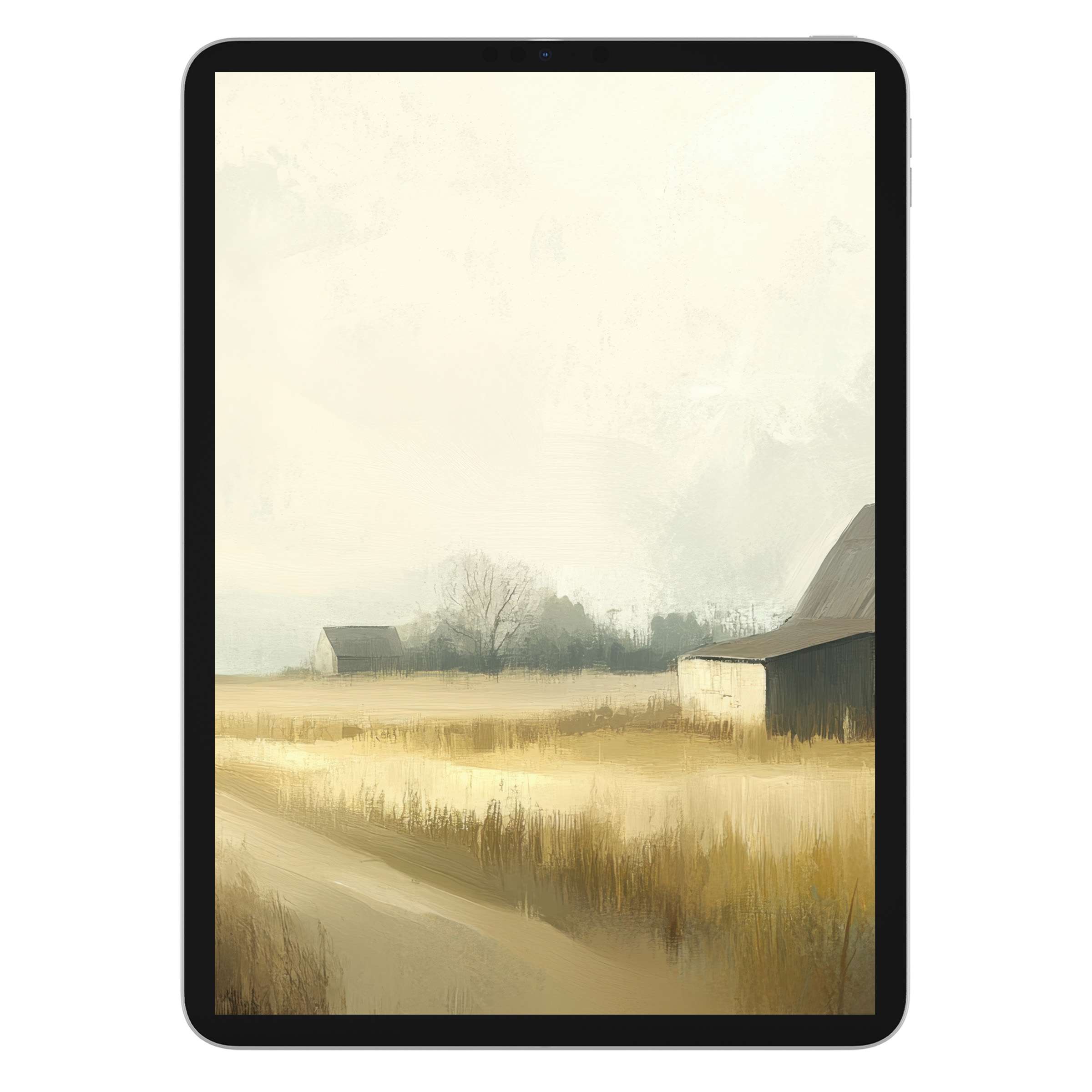 Serene landscape iPad wallpaper in soft earthy tones as a calming digital download background for tablet elegance and relaxation